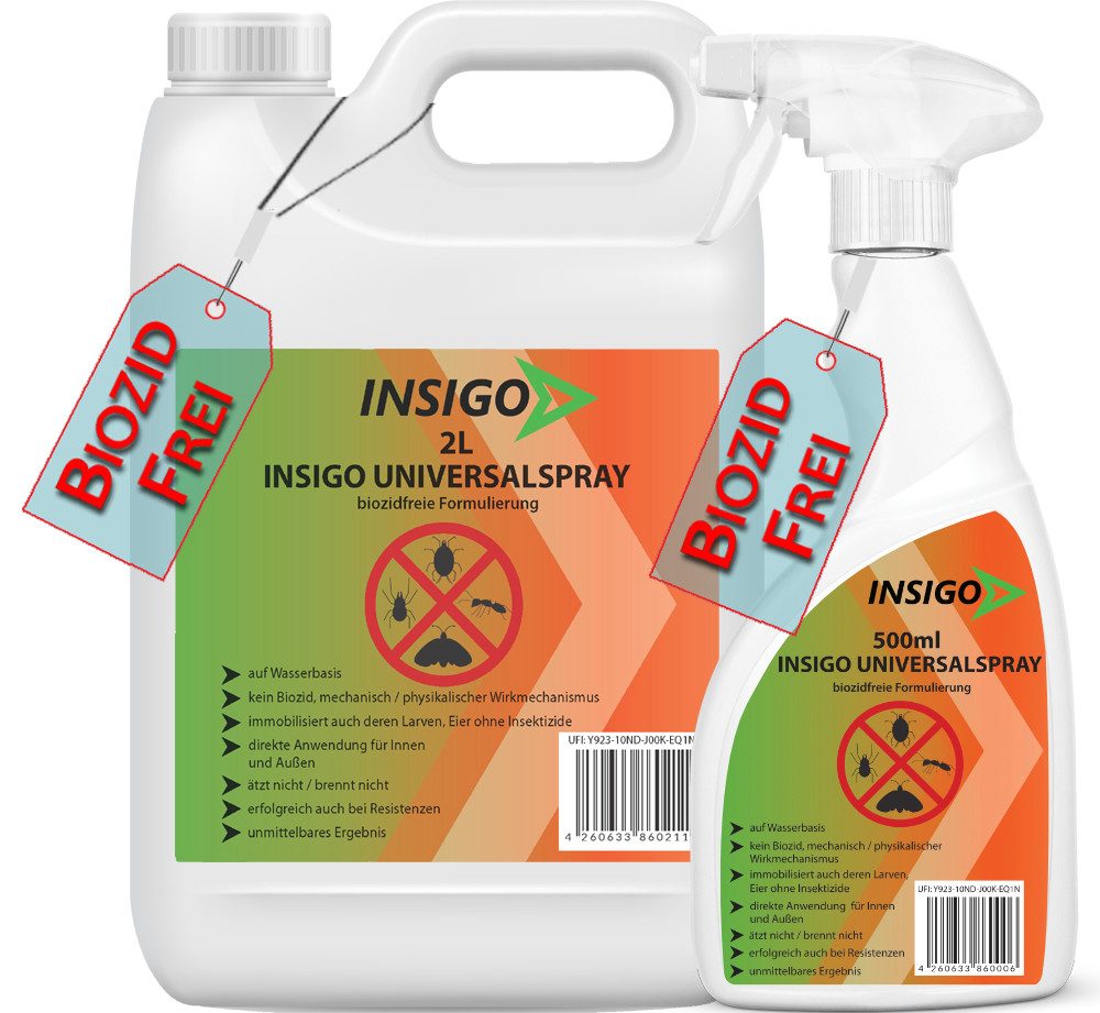 INSIGO Insektenspray Universalspray, Insektenspray, 2,5 l, biozidfreie Formel, auf Wasserbasis, geruchsarm, brennt / ätzt nicht