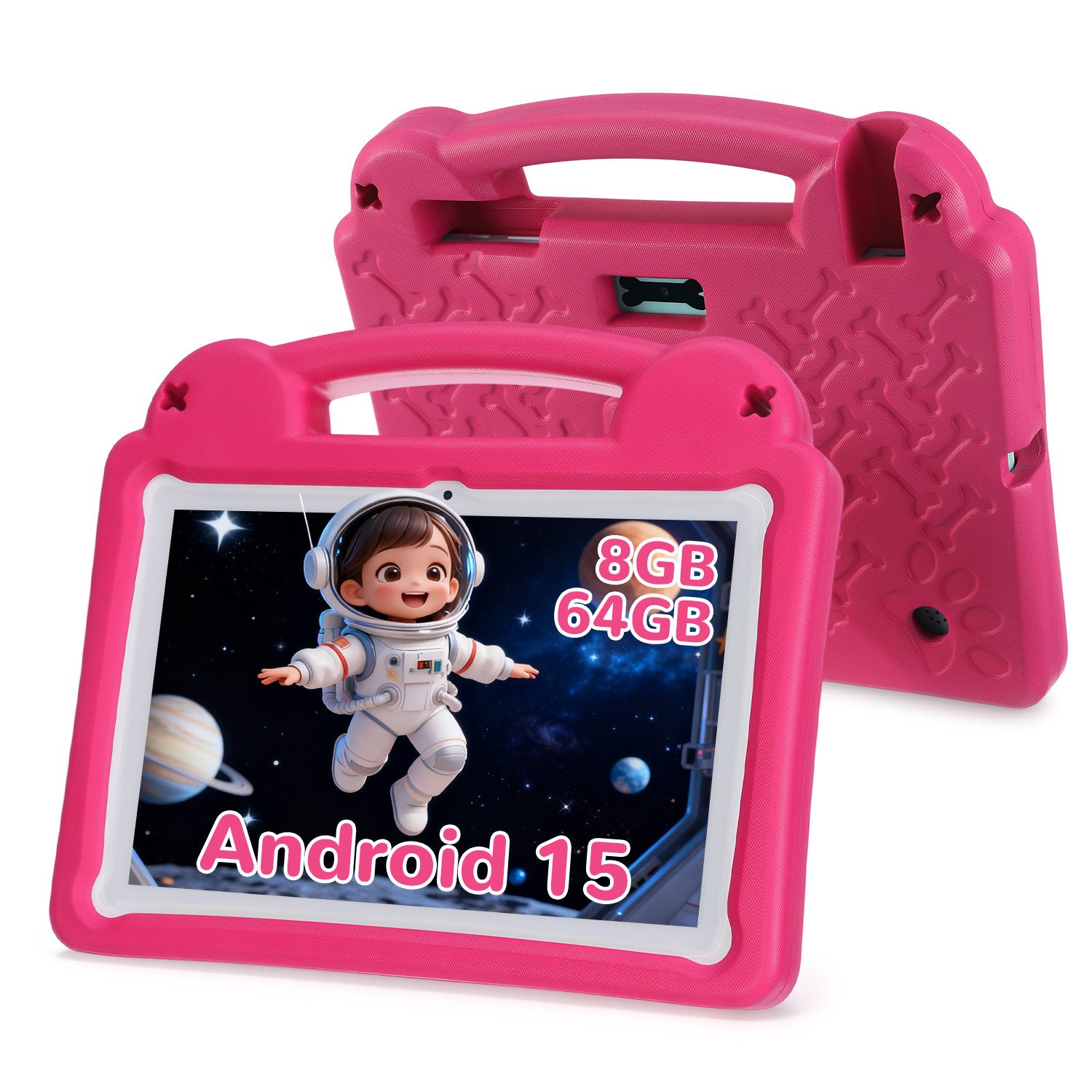 oyajia Kinder-Tablet, 10.1” Android 15 Tablet für Kinder, 8GB RAM 64GB ROM Tablet (10.1", 64 GB, Quad Core, mit stoßfester Hülle, Bluetooth, WLAN, Kindersicherung, Dual-Kamera)
