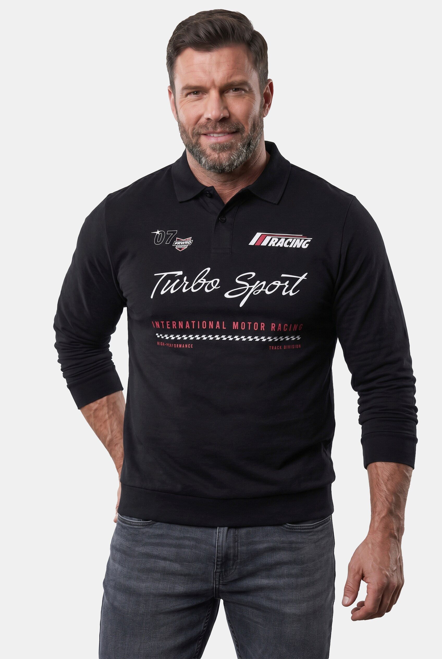 Men Plus Poloshirt Langarmpoloshirt Bauchfit Brustprint bis 8 XL