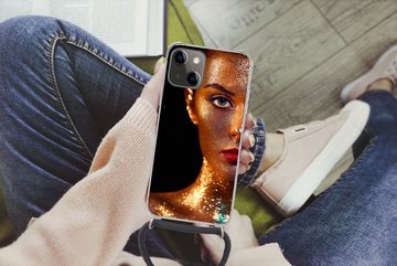 MuchoWow Handyhülle Make-up - Gold - Frau - Luxus - Glitzer - Kunst, Handyhülle Telefonhülle Apple iPhone 13