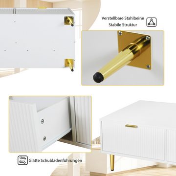 HAUSS SPLOE Couchtisch mit Golddekoration, 2 Schubladen, vertikales Streifendesign, Weiß