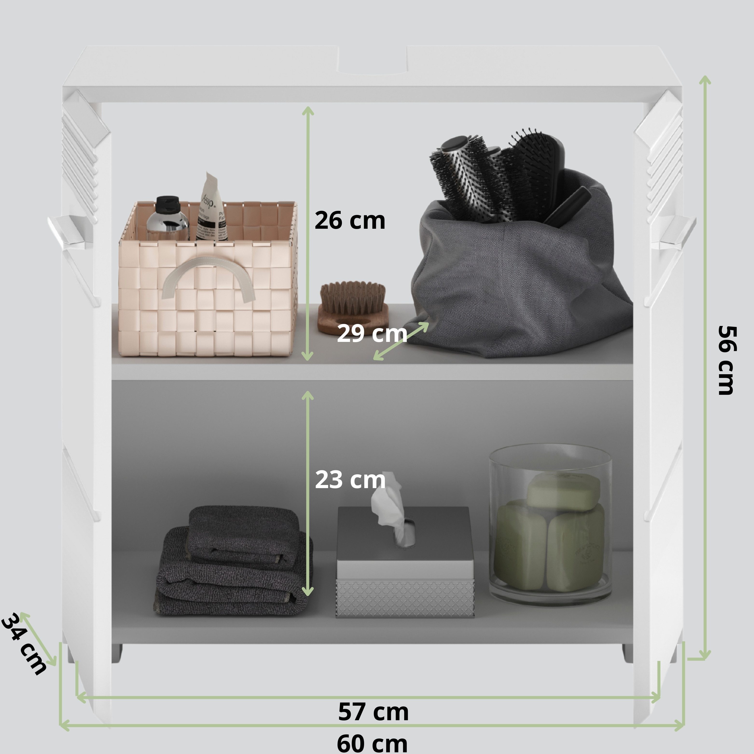 furnling Waschbeckenunterschrank Helsinki 2 Türen, 2 Fächer, Badschrank, Badmöbel, Unterschrank, 60 cm breit