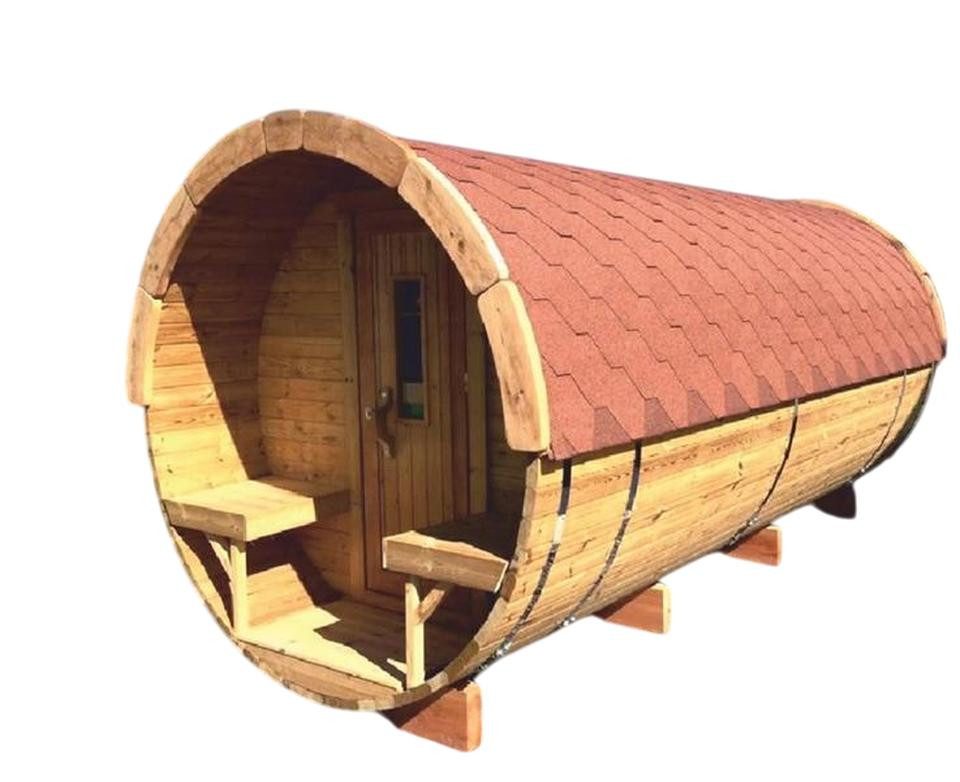 JVmoebel Fasssauna Holzfassauna Outdoor-Sauna Gartensauna Naturfasssauna Braun Edelstahl, (1-St) Made in Europe