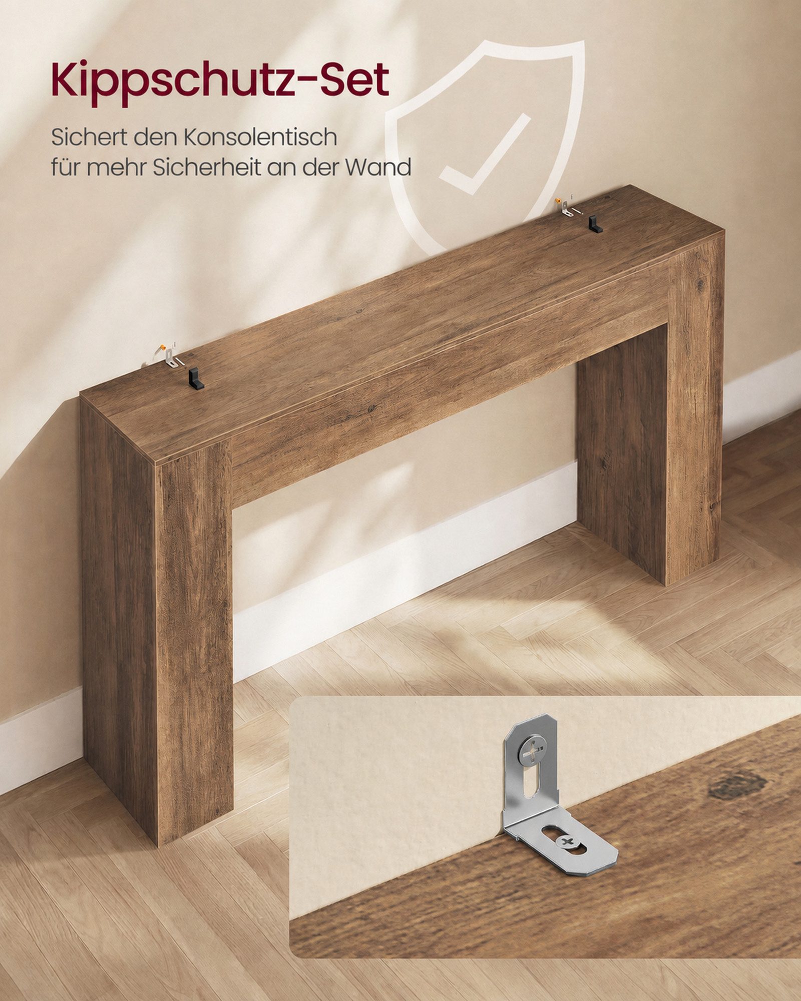 VASAGLE Konsolentisch aus Spanplatte, für Eingangsbereich und Wohnzimmer, schmaler Flurtisch in U-Form, 120 x 30 x 80 cm