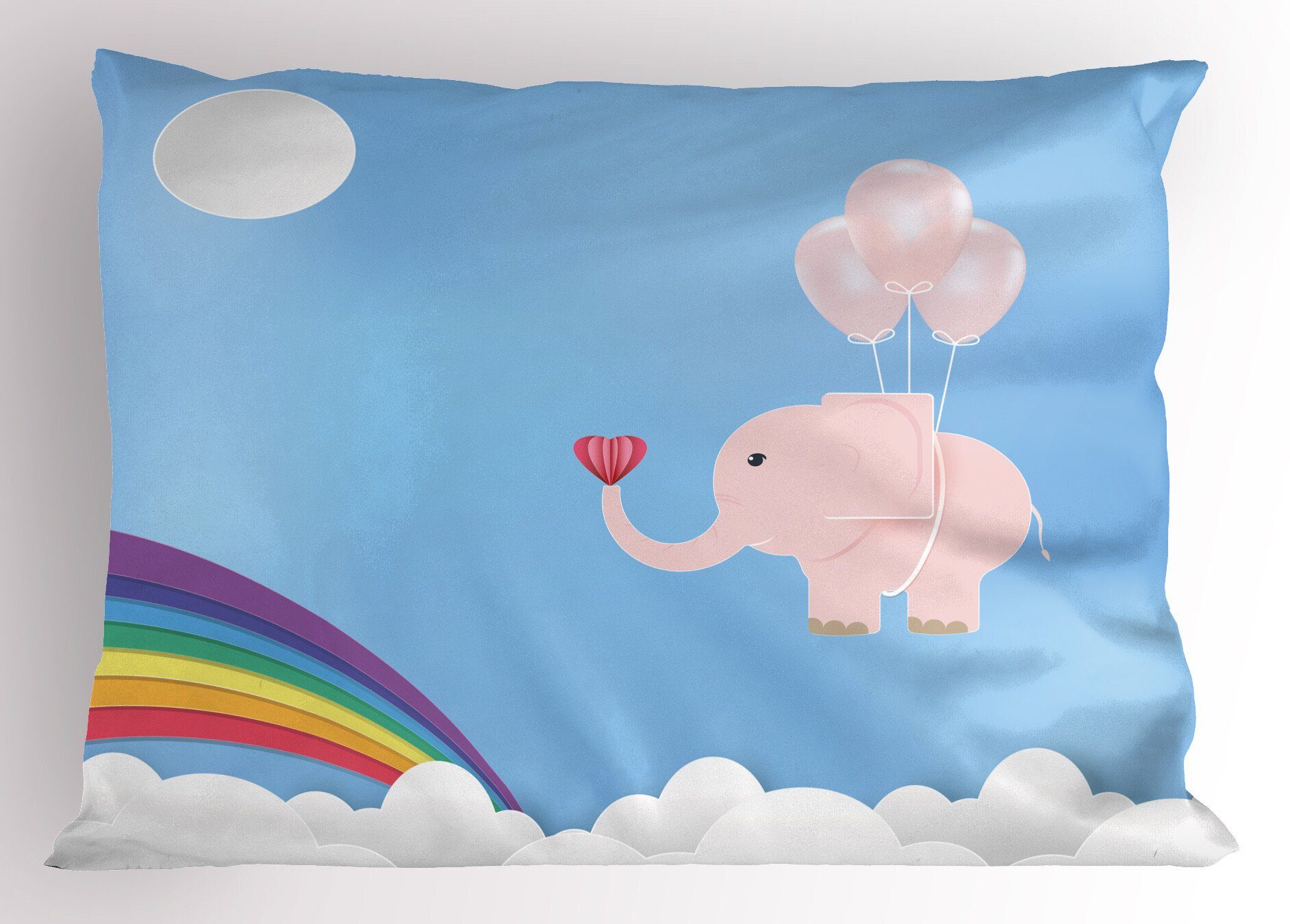 Kissenbezüge Dekorativer Standard King Size Stück), Elefant Pink Blau Und (1 Kissenbezug, Gedruckter Abakuhaus Regenbogen-Himmel