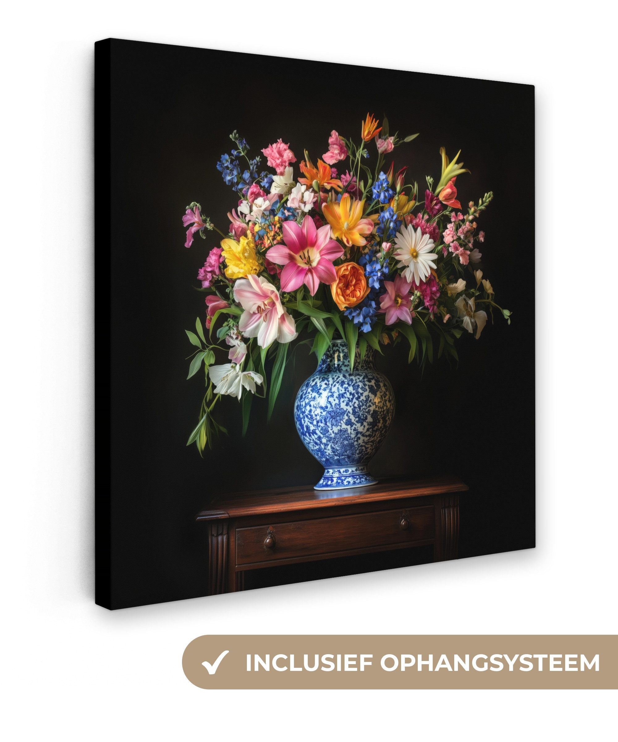 OneMillionCanvasses® Leinwandbild Farbe - Vase - Blumen - Blumenstrauß, Fotodruck (1 St), Wandbild, Deko Schlafzimmer Wohnzimmer Flur 20x20 cm