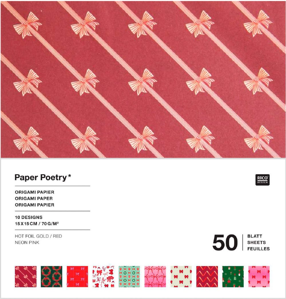 Rico Design Kraftpapier Faltblätter Put A Bow On it, 50 Blatt