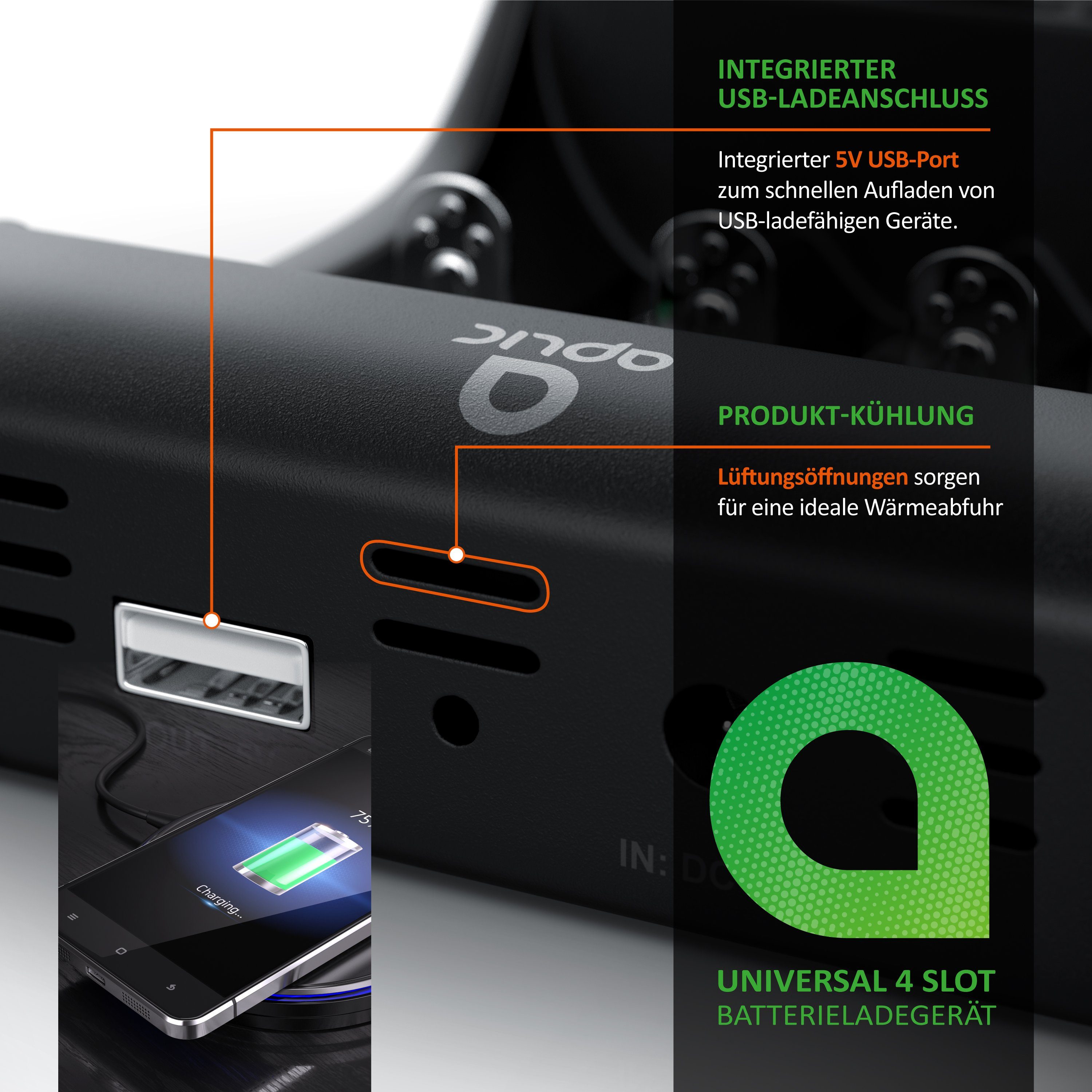 Aplic Power Akku Ladegerät, Universale Ladestation für AA AAA 18650 Akkus Akku-Ladestation (1000 mA, Intelligent Battery Charger mit USB-Ladeport, für Li-ion, Ni-MH, Ni-CD)