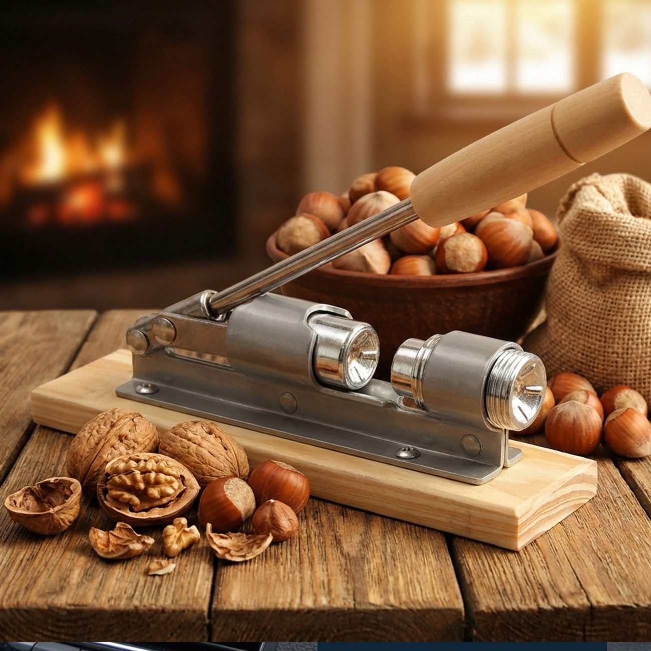 King Hoff Nussknacker Hebel-Nussknacker im Retro-Design, Holz & Metall, kraftsparend, Deko, Innovativer Nussöffner aus Holz und Metall Hebeltechnik für Walnüsse