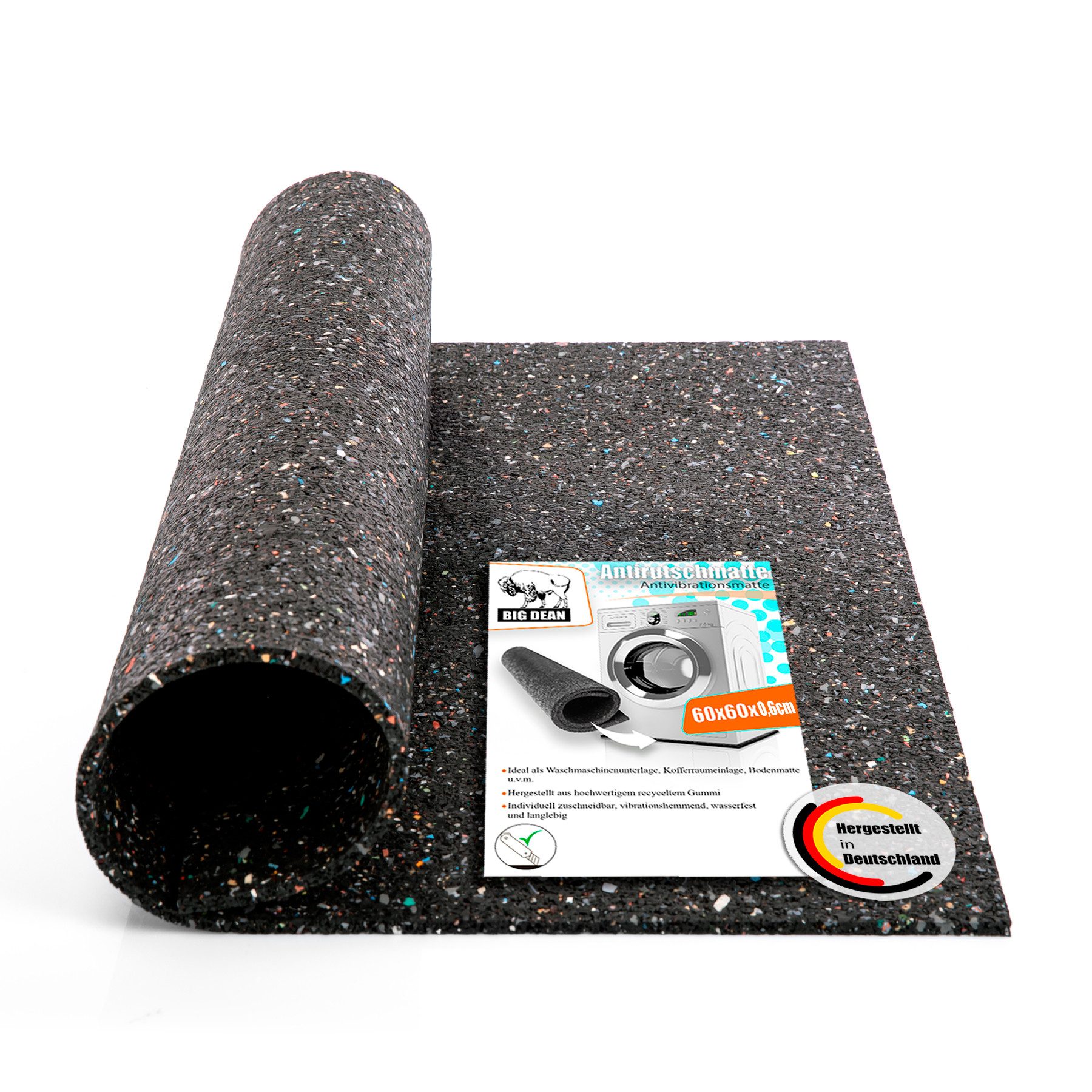 BigDean Antirutschmatte Antivibrationsmatte 60x60 cm 0,6cm zuschneidbare Gummimatte Dämmmatt, 1-St.
