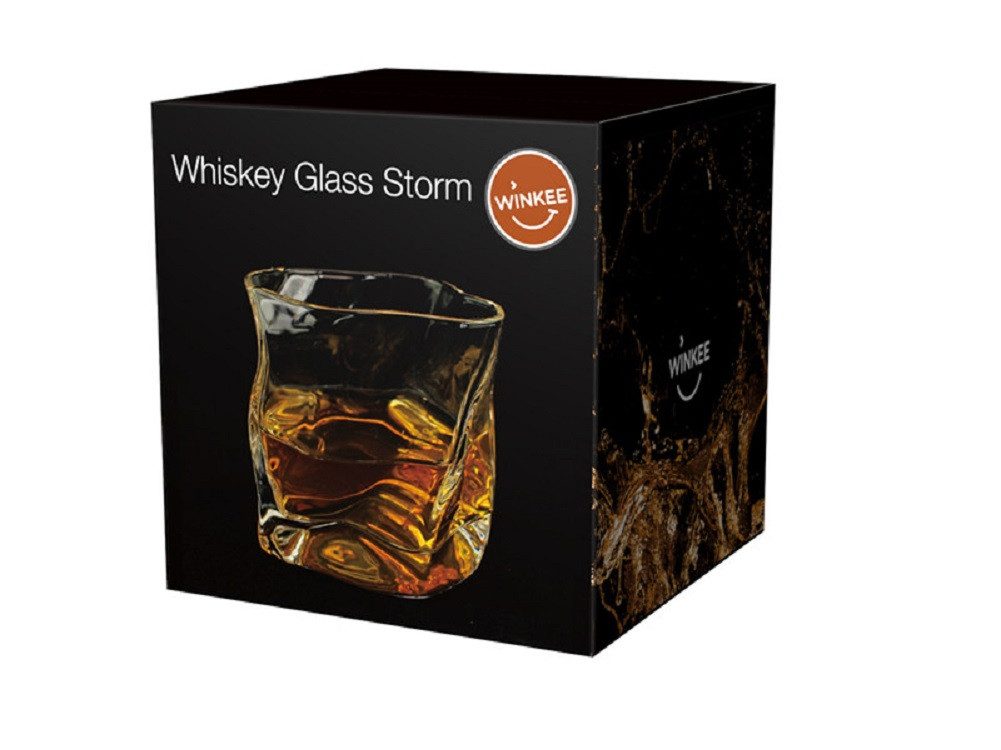 Winkee Whiskyglas Storm Formglas Sturm, Glas, unrund, wellig, ca. Ø 8 x 8,3 cm, für ca. 300 ml