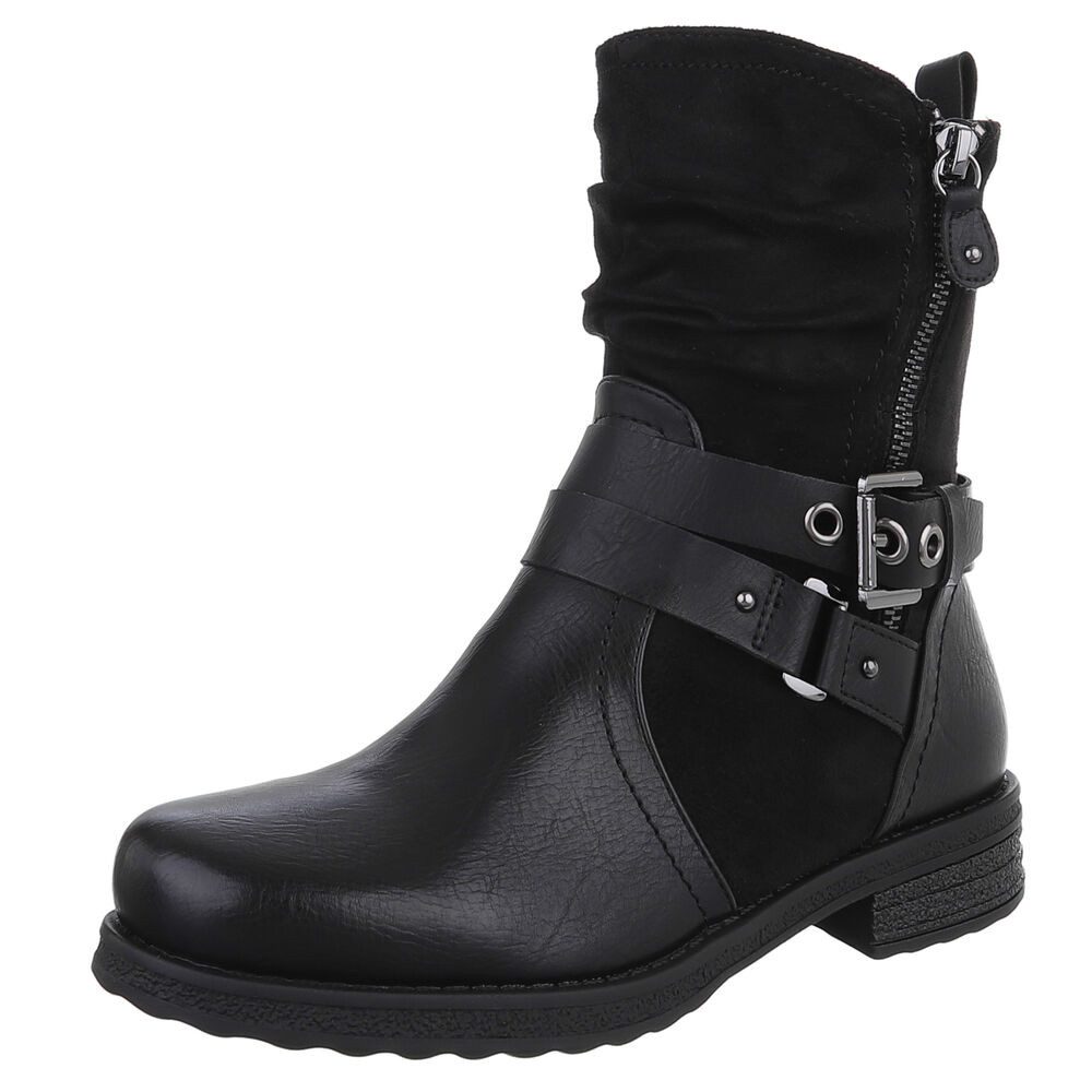 Ital-Design Stylischer Stretch-Stiefel mit Schnalle und Reißverschluss Stie günstig online kaufen