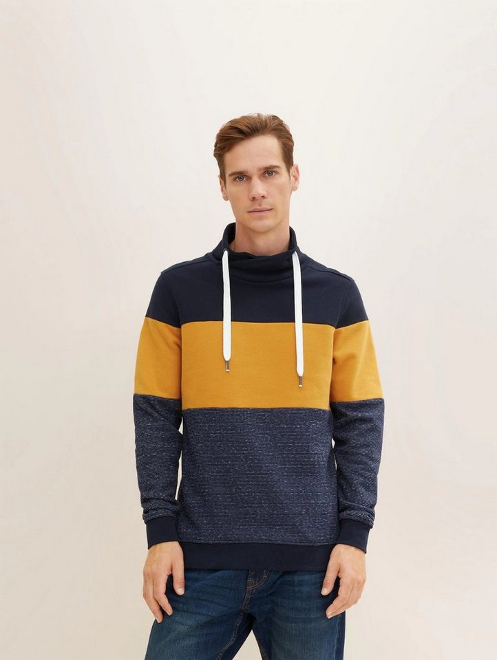 TOM TAILOR Strickpullover Gestreifter Colorblock Pullover Schalkragen  Sweater cutline snood 4667 in Blau