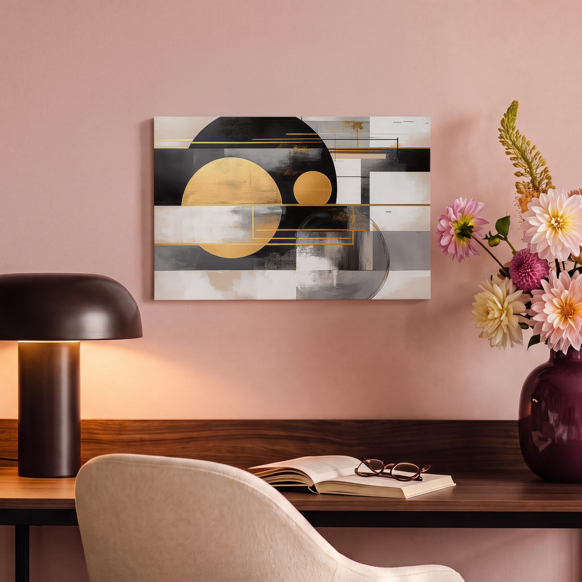 OneMillionCanvasses® Leinwandbild Abstrakt - Gold - Silber - Formen - Ästhetisch - Modern, Fotodruck (1 St), Leinwand Bilder Klein, Wand Dekoration Aesthetic 30 – Bild 4 von 5