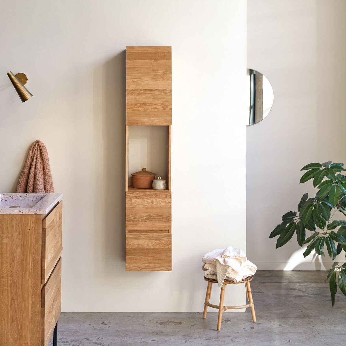 Tikamoon Hochschrank Nova - Hochschrank aus massivem Eichenholz