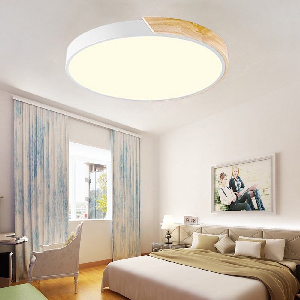 style home LED Deckenleuchte Deckenlampe für Wohnzimmer mit 36W, Ø40*H4cm 3000K-6000K, Schlafzimmer Fernbedienung, Warmweiß dimmbar bis Küche(Holz) Kaltweiß