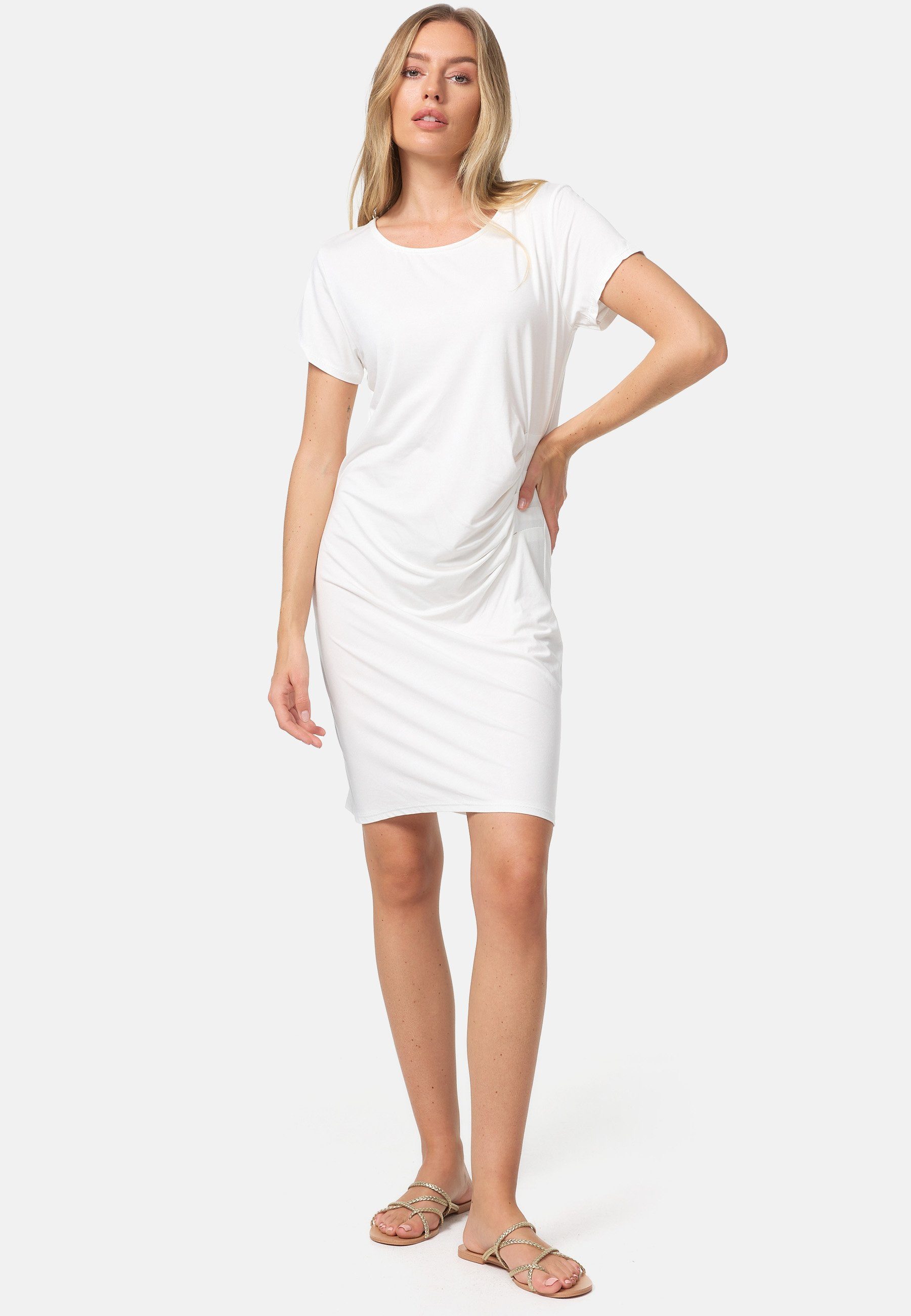 PM SELECTED Raffung) Shirtkleid (Modisches Leicht Raffung, Longshirt, den mit Elastisch, Shirtkleid PM41 für seitlicher Weiß Seitliche Sommer