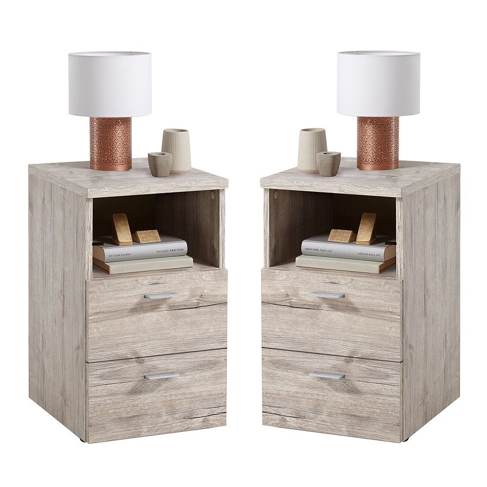 Lomadox Nachttisch CERNA-10, Nachtschrank Nachtkonsole, 2er Set, Sandeiche, 35/61,5/39,9 cm