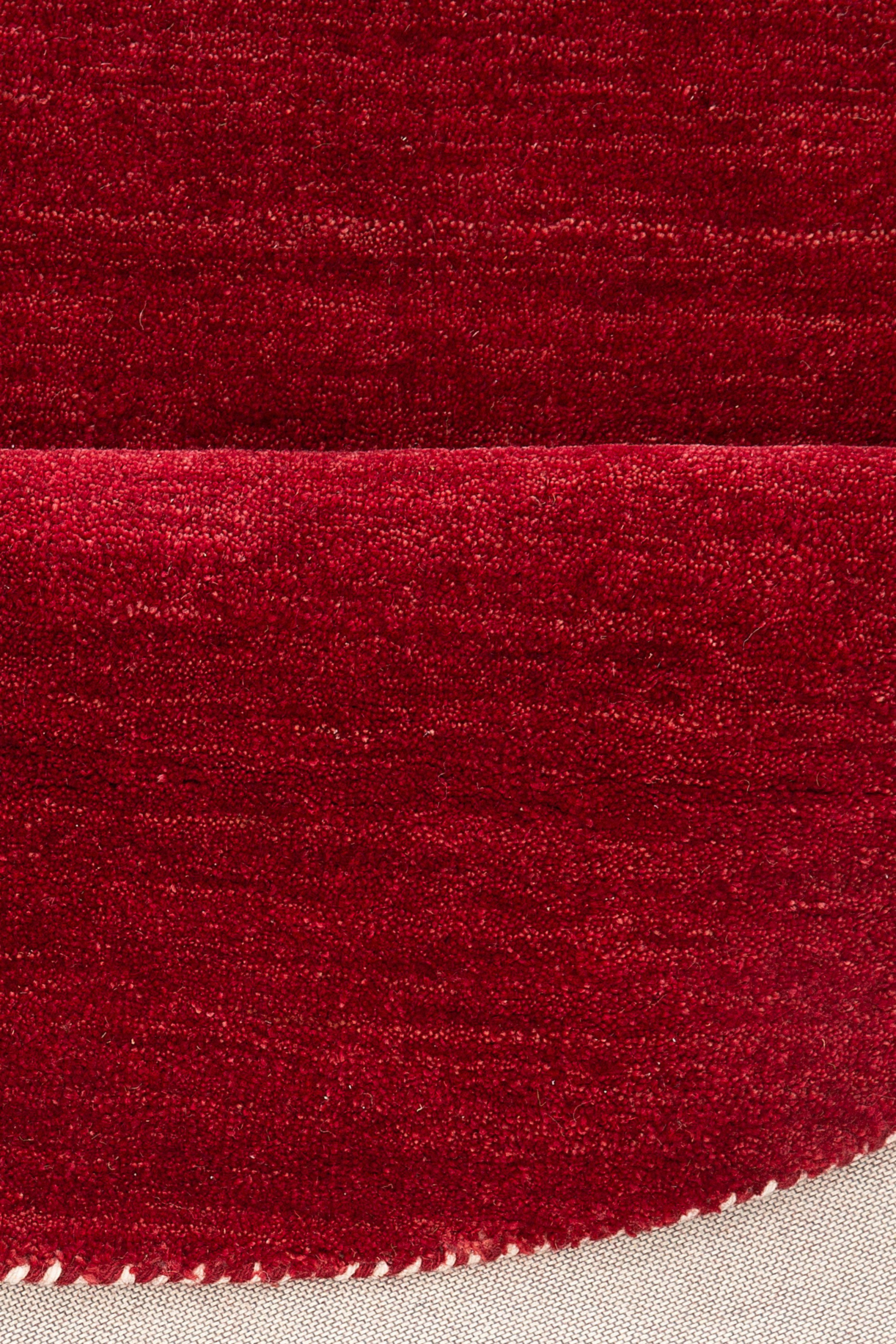 Wollteppich Gabbeh Uni, THEKO, rund, bordeaux Höhe: handgewebt, elegant 14 mm, Teppich, Handweb Garn meliertes reine Wolle