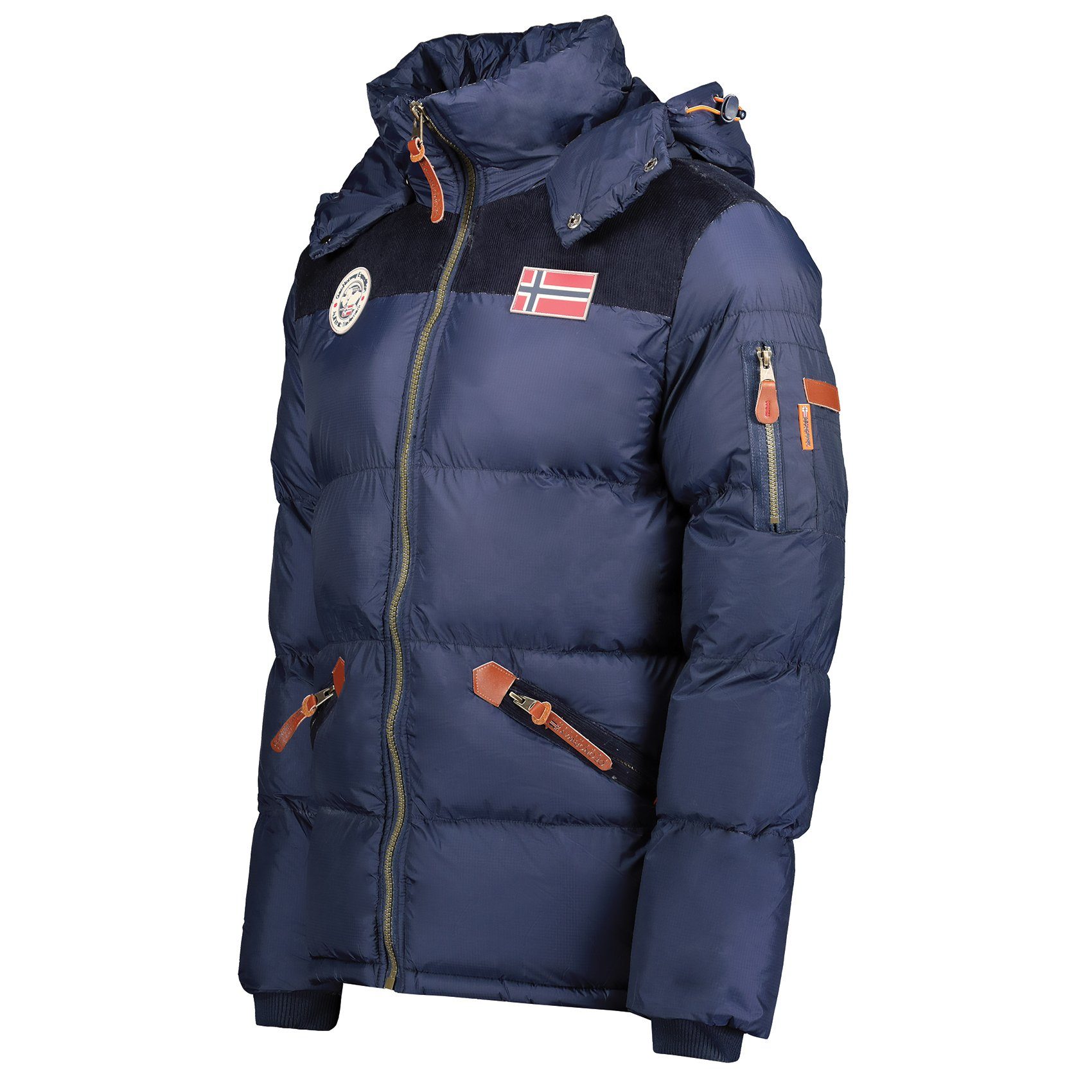 Herren Kapuze, Geographical Celian warme Kapuze, mit gefütterte Norway Navy Windbreaker, abnehmbarer Winterjacke Stehkragen, mit Steppjacke