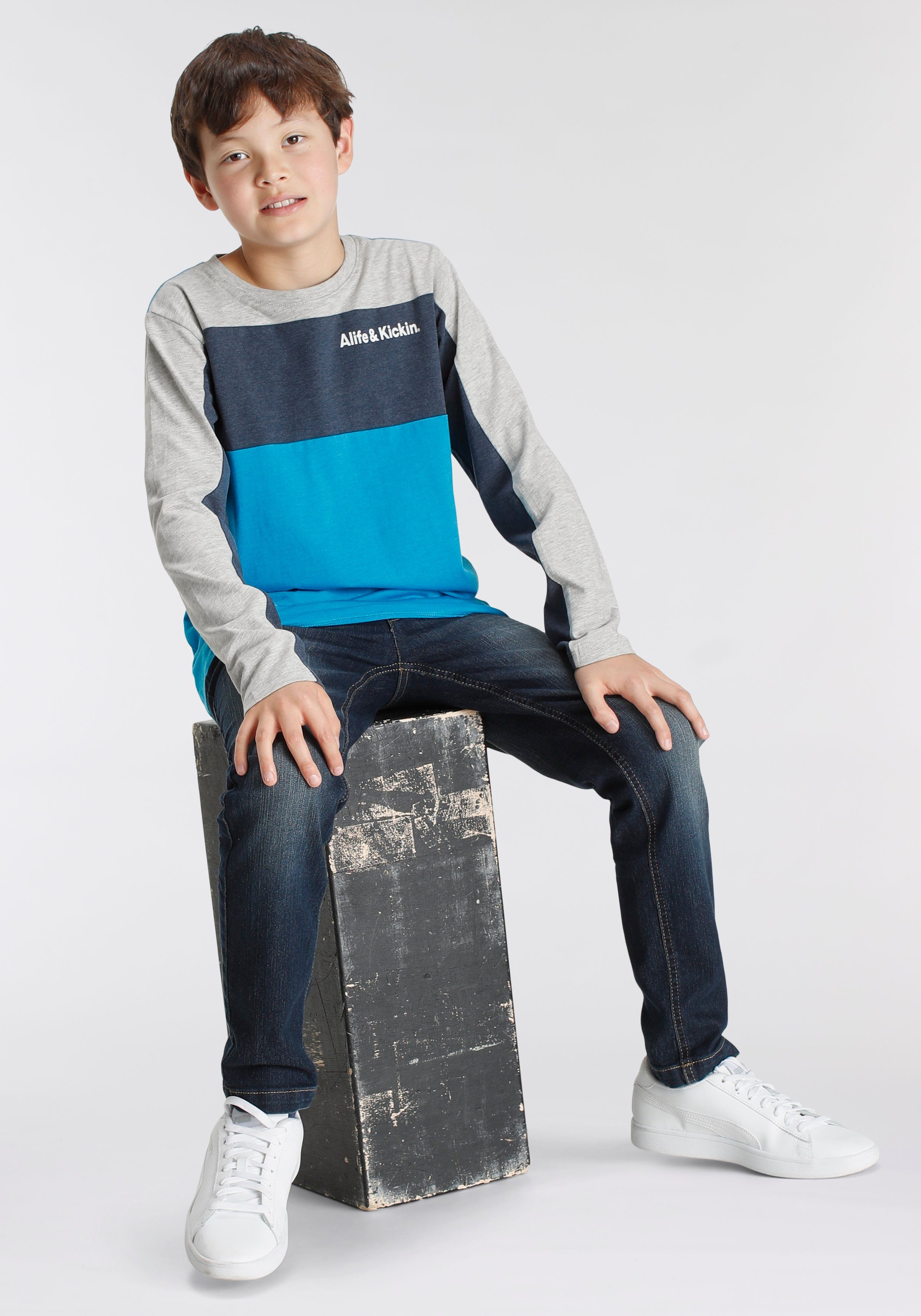 Alife & Kickin Straight-Jeans Jungen im für schmale Hosenbund, Logo-Print mit Form