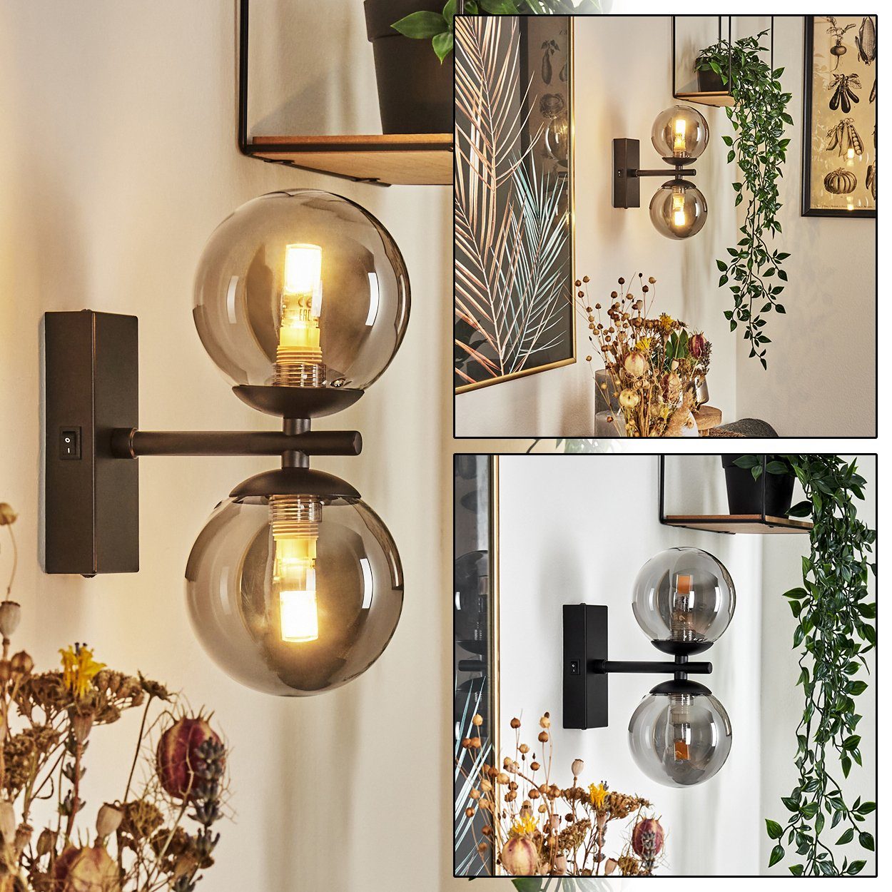 hofstein Wandleuchte »Garaguso« moderne Wandlampe aus Metall/Glas in Schwar günstig online kaufen