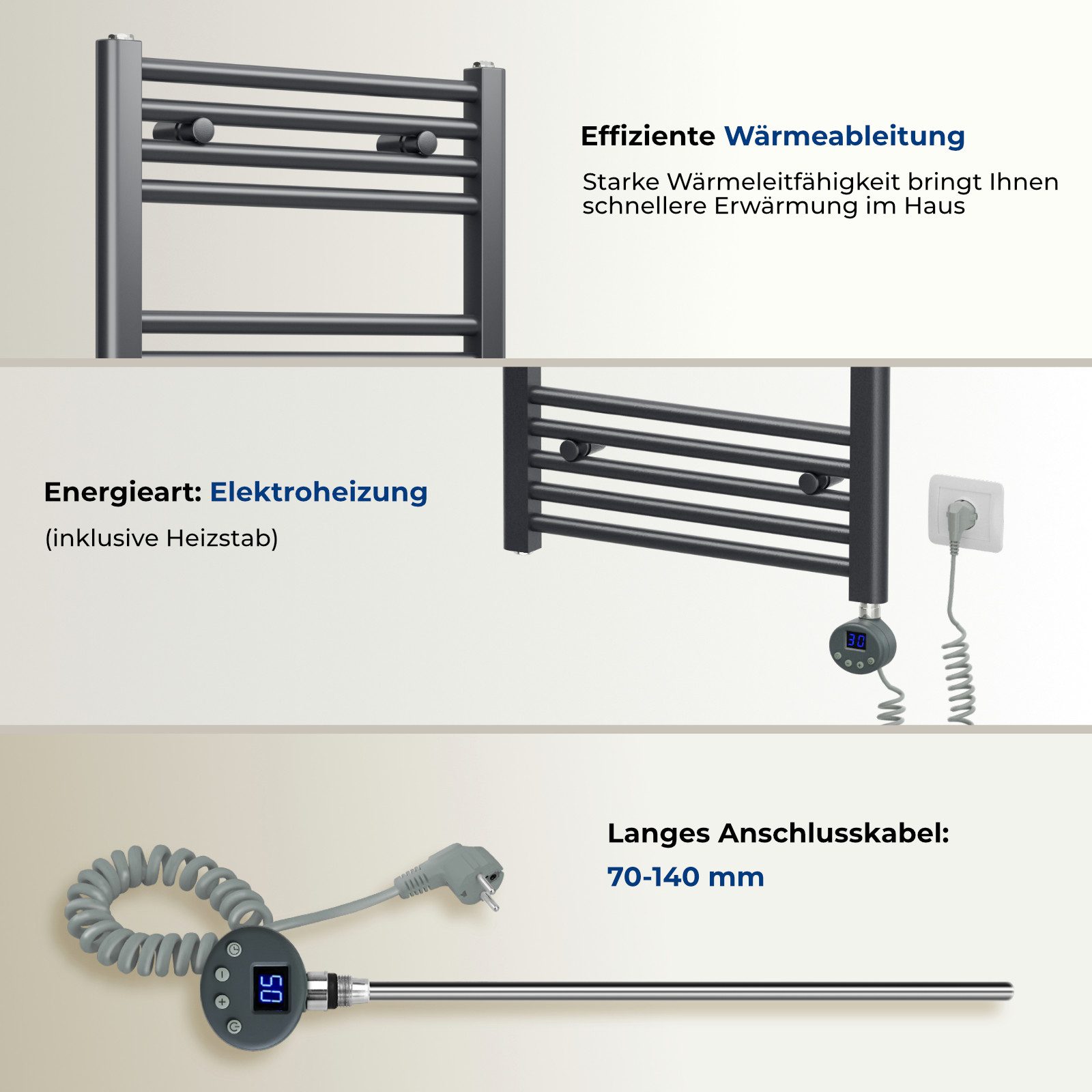 MEYKOERS Elektrischer Badheizkörper Elektro Handtuchwärmer Mit Thermostat günstig online kaufen