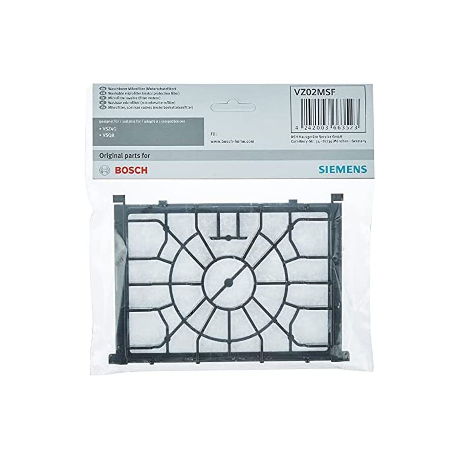 SIEMENS Staubsaugerbeutel VZ02MSF Motorschutzfilter