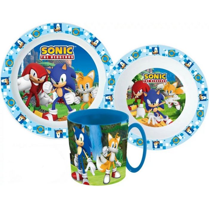 Sonic SEGA Frühstücks-Geschirrset Sonic and Friends Kinder Geschirrset Kunststoff Teller Müslischalle Becher