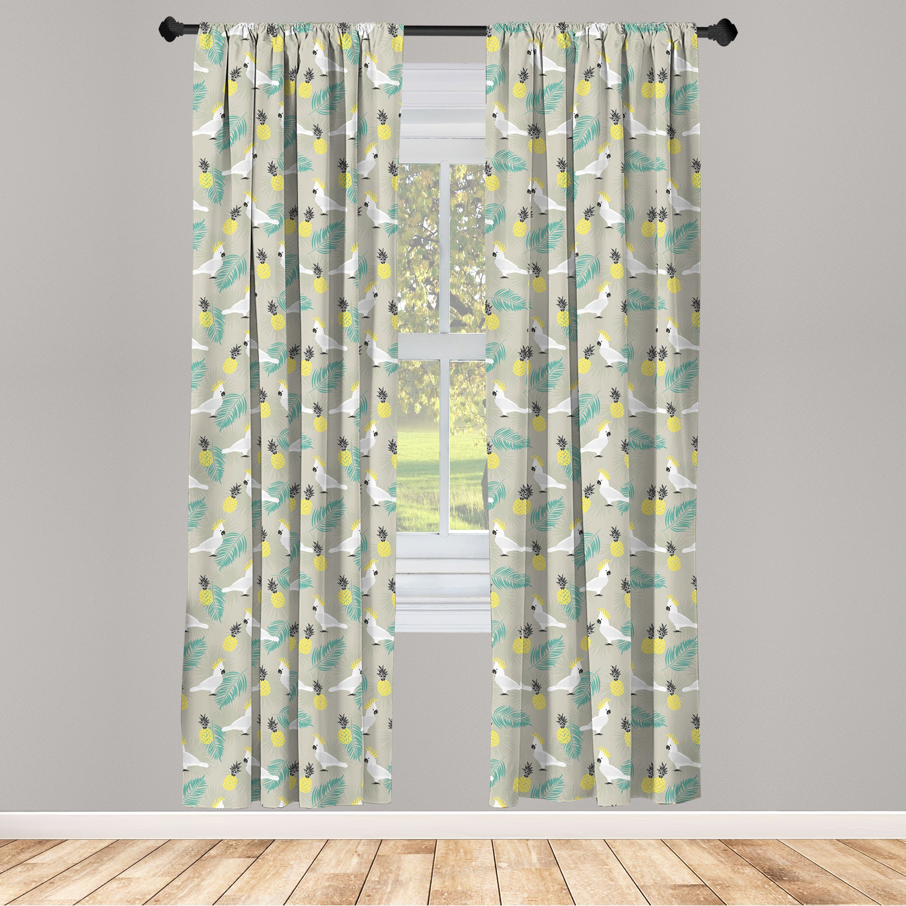 Gardine Vorhang für Wohnzimmer Schlafzimmer Dekor, Abakuhaus, Microfaser, Gelber Vogel Ananas und Papageien