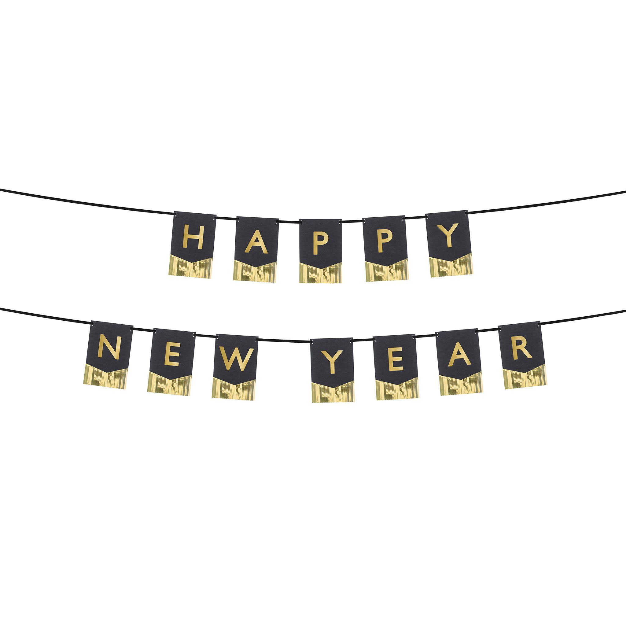 partydeco Girlande, Girlande Happy New Year 16x135cm Schwarz / Gold