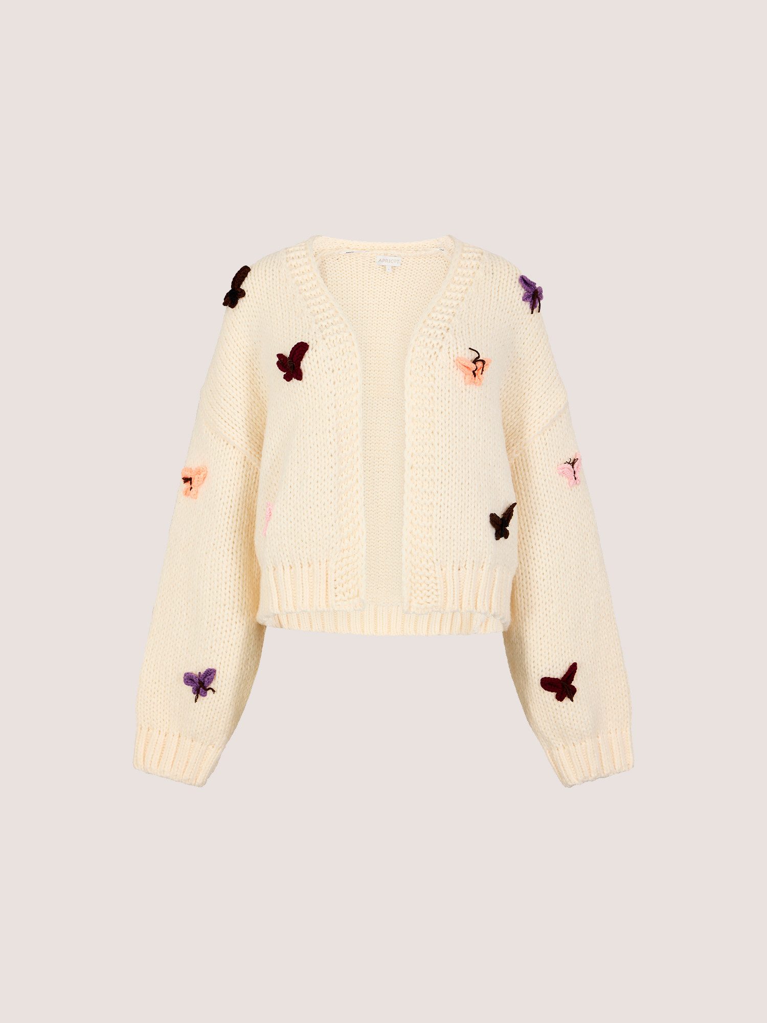 Apricot Cardigan Cardigan mit Schmetterlingsapplikationen mit Ballonärmeln – Bild 5 von 5