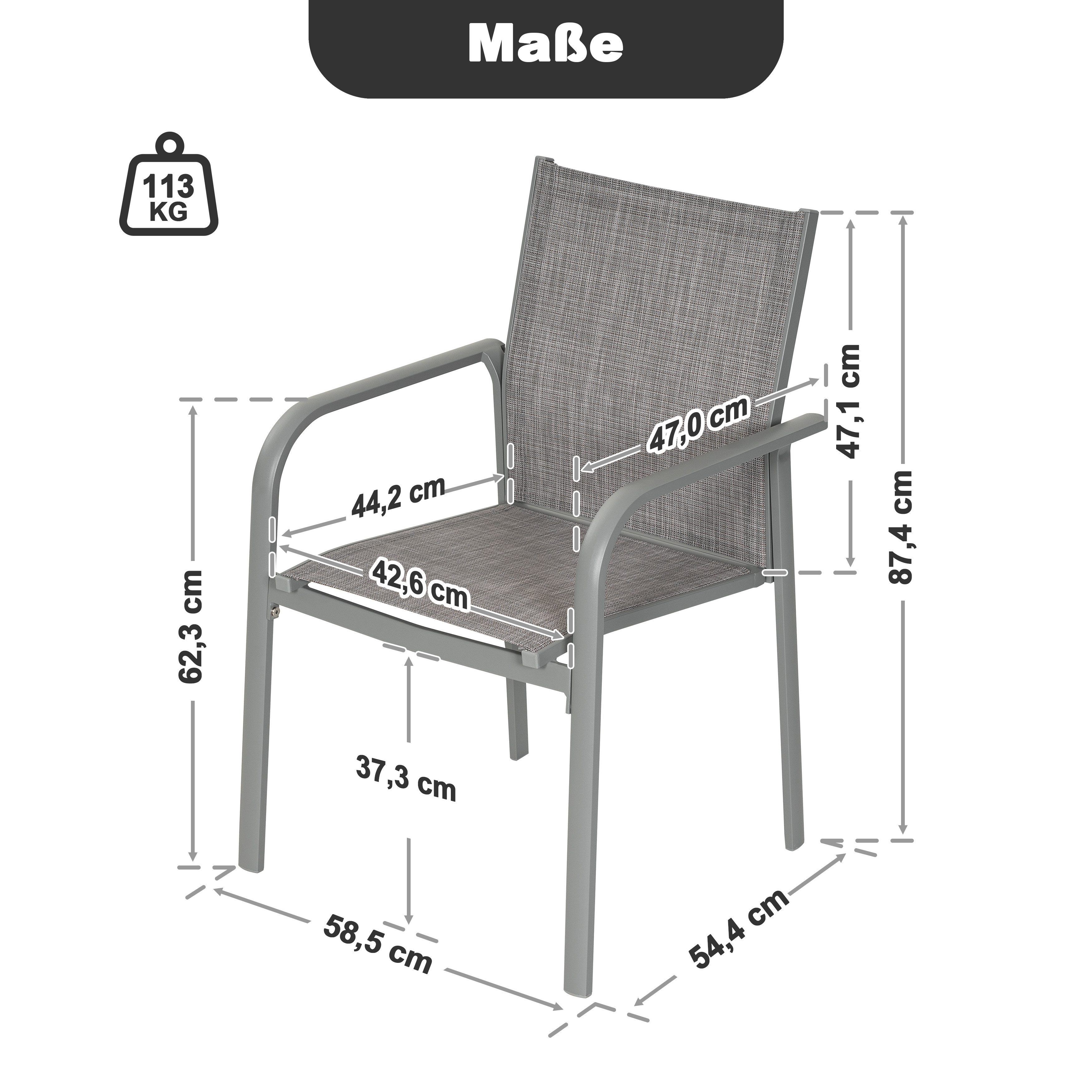 Avestar Gartenstuhl 2er-Set stapelbare Terrassenstühle aus Textilene mit Aluminiumgestell (2 St), Ergonomisch, UV-beständig, wetterfest für Terrasse & Garten