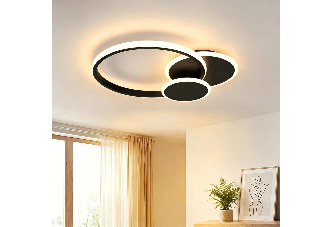BlingBin Deckenleuchten Deckenlampe LED 32W, 3000K/4500K/6500K,3000lm,wohnzimmer lampe decke, mit Memory Funktion, LED fest integriert, warmweiß, neutralweiß, kaltweiß, LED dimmbar für Schlafzimmer, Büro, Küche und Flur mit Memory Funktion
