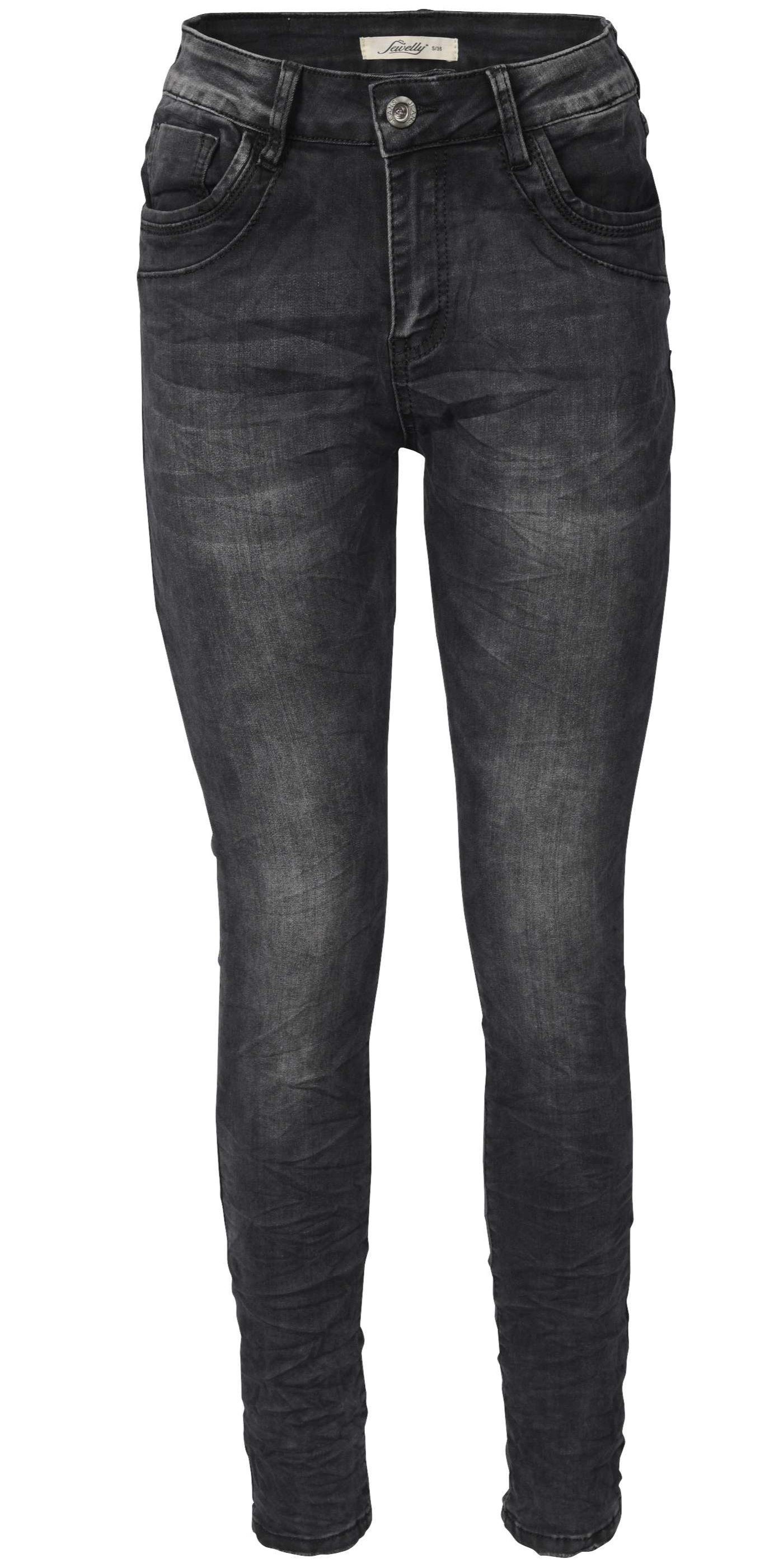 Jewelly Regular-fit-Jeans Jeans, Schwarze Stretch Jeans Five-Pocket im günstig online kaufen