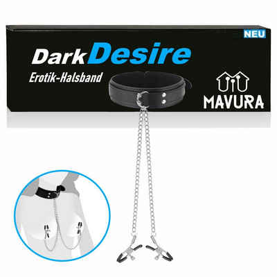 MAVURA Choker-Set DarkDesire Halsband Einstellbare BDSM Bondage Fetisch Nippel Klemmen, Metallkette Brustklemmen mit Halsband