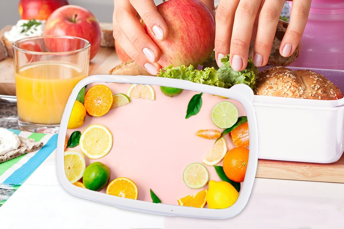 - Kunststoff, Lunchbox Brotbox Obst Pastell, MuchoWow Jungs (2-tlg), Zitrusfrüchte - Kinder für und Erwachsene, für und weiß Brotdose, Mädchen