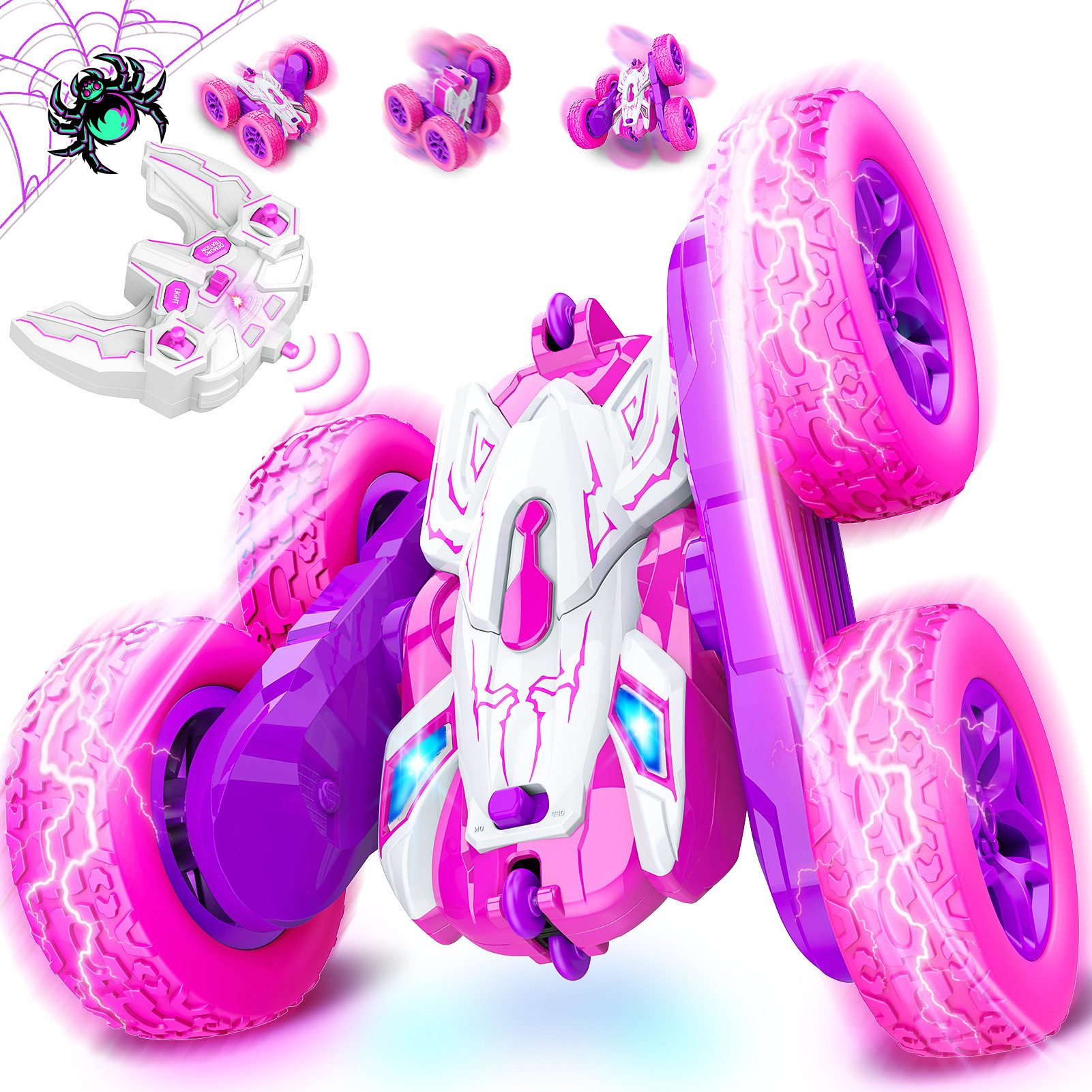 Wootoy RC-Auto RC Stunt Car 4WD Ferngesteuertes Auto Spielzeug-Auto mit 360°-Rotation (mit blinkenden LED-Lichtern 2,4-GHz-Fernsteuerung, 1-tlg., Spielzeit von bis zu 80 Minuten), Geeignet für Boden Teppich Rasen und Sand im Innen- und Außenbereich