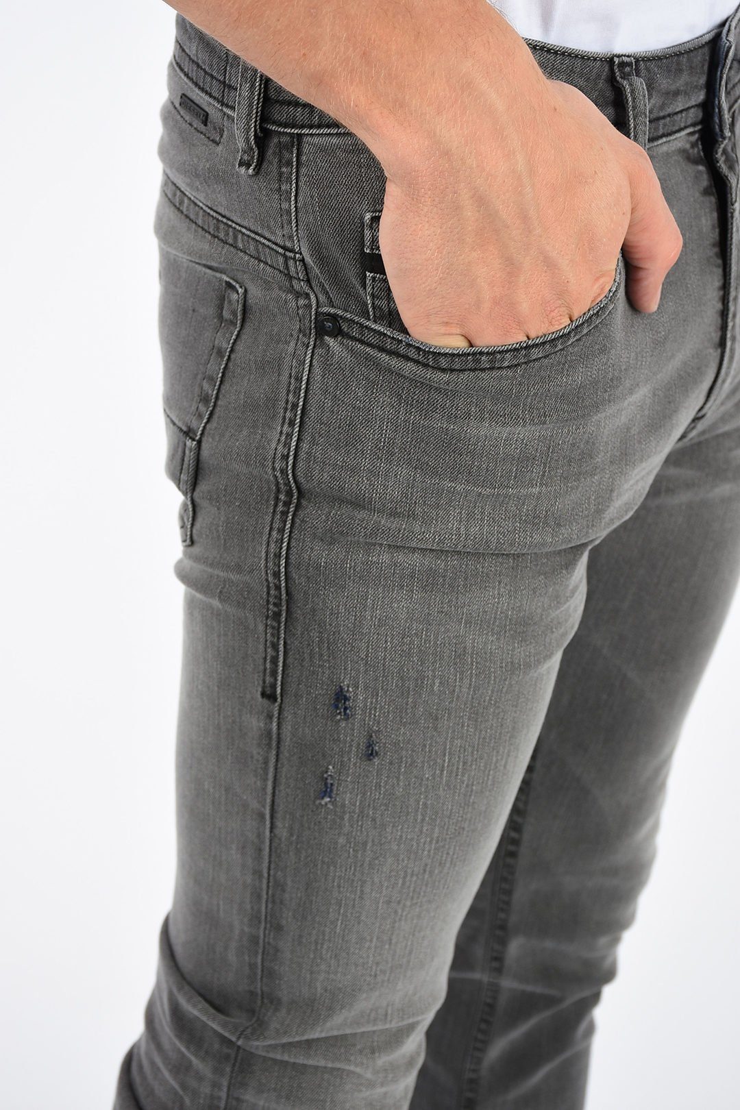 Diesel Slim-fit-Jeans Herren Thommer Stretch, Röhrenjeans, 084JT 5-Pocket-Style, Used-Look Grau