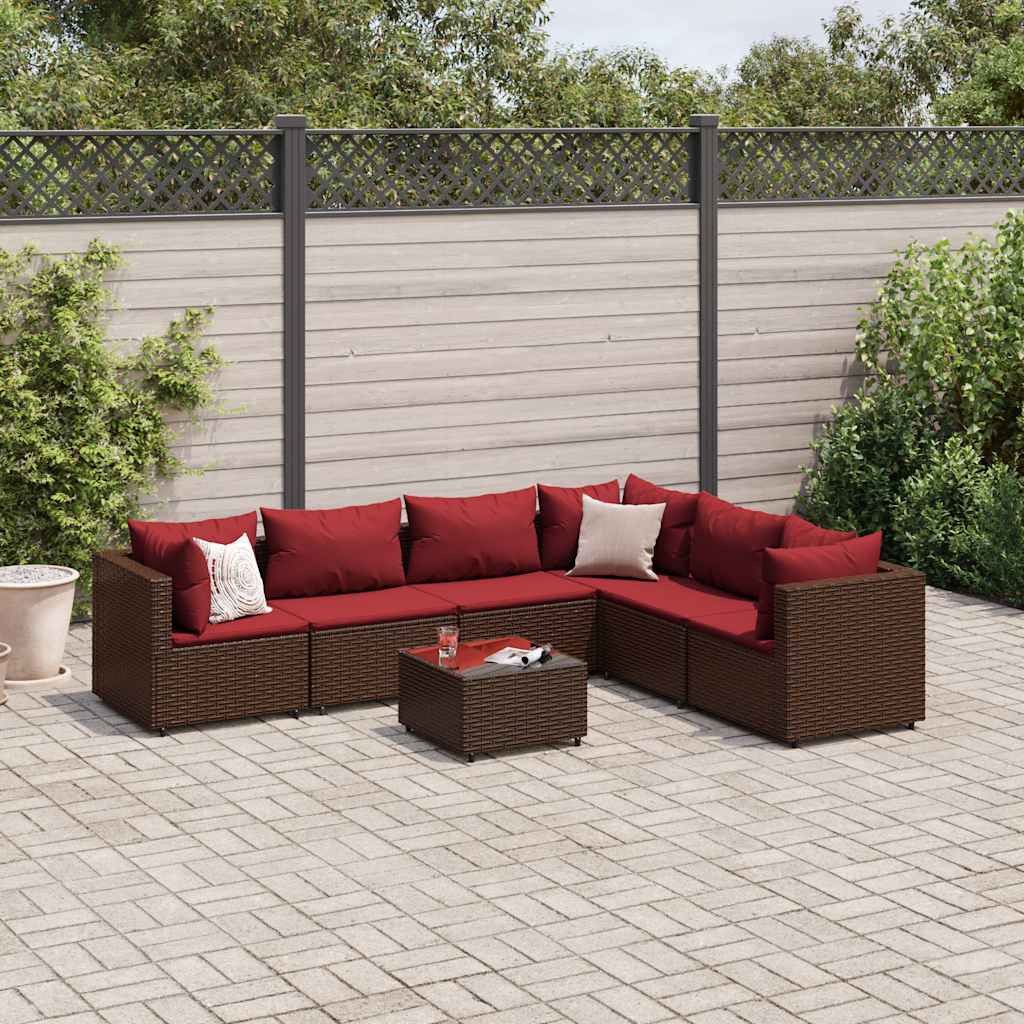 vidaXL Gartenlounge-Set 7-tlg. Garten-Lounge-Set mit Kissen Braun Poly Rattan, (1-tlg)