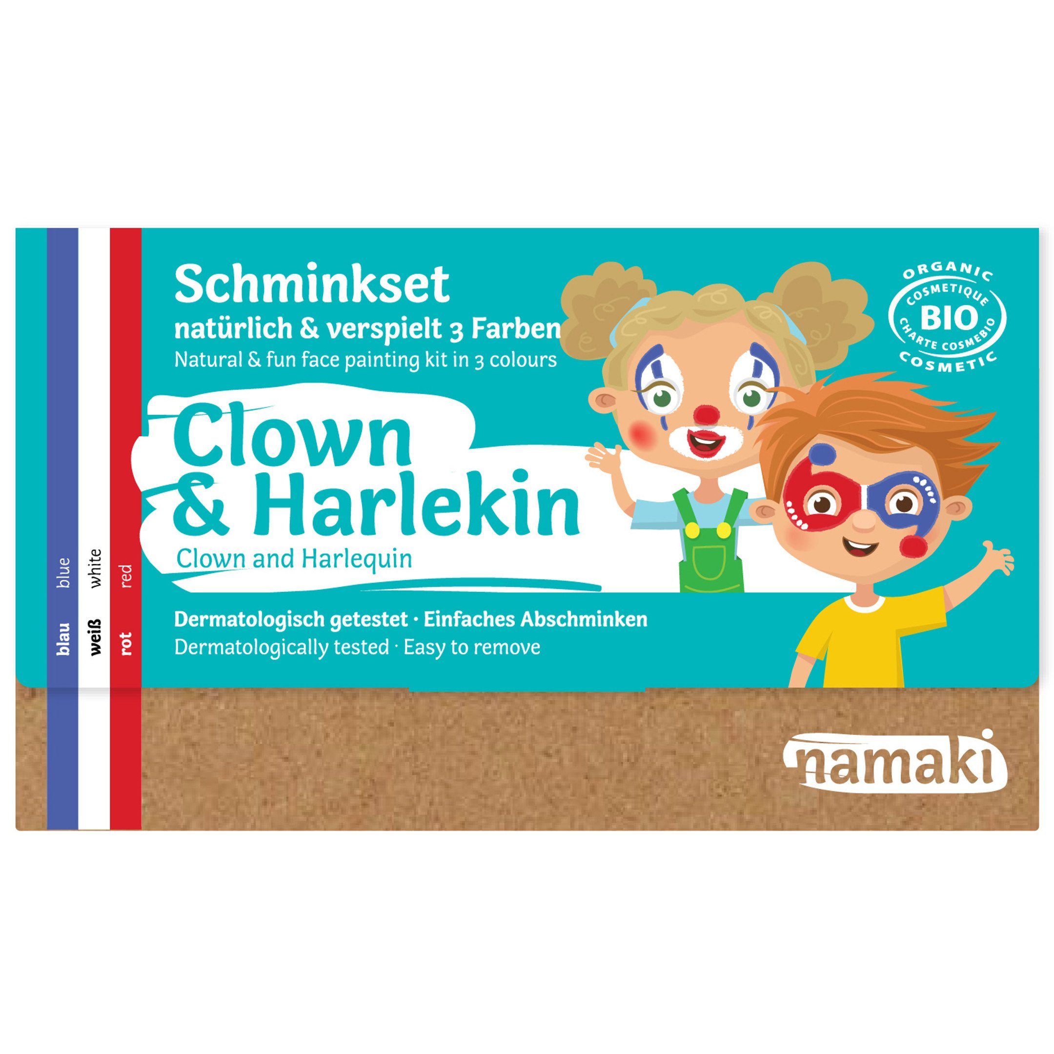 Namaki Schmink-Set BIO Kinderschminke, Clown & Harlekin 3 Farben (Rot, Blau, Weiß)