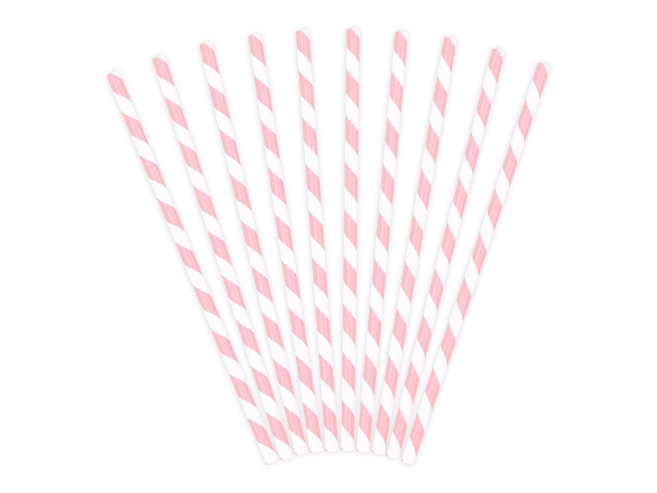 partydeco Trinkhalme, Papierstrohhalme diagonal gestreift 19cm rosa weiß 10er Set