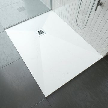 Aquabad® Duschrinne Mineralguss Duschtasse Deluxe Classic in Weiß, 70 x 100 cm