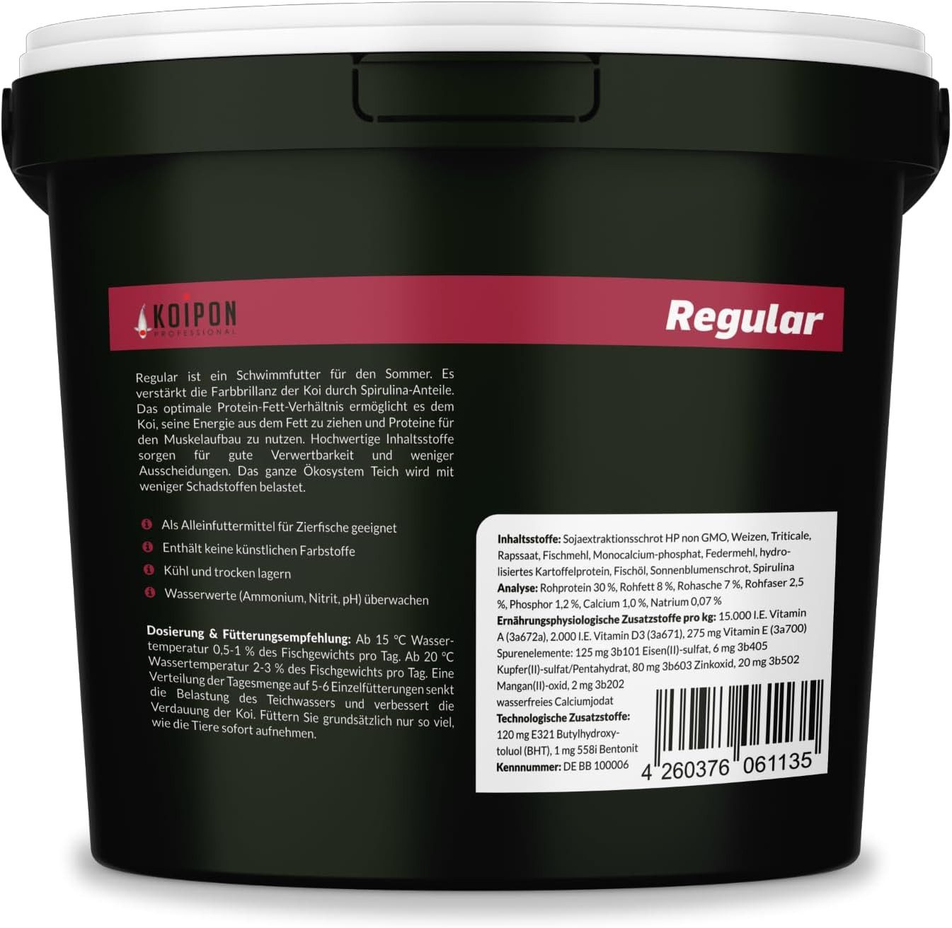 KOIPON KOIPON Regular 6mm Sommerfutter mit Spirulina für Koi, Trockenfutter für: Koi, Goldfische, Teichfische, Zierfische, Sommerfutter, Spirulina Farbverstärkung, Muskelaufbau, Made in Germany