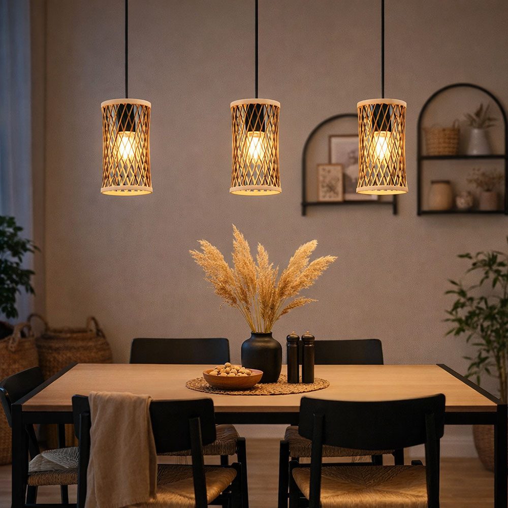 GLOBO LIGHTING LED Pendelleuchte, Leuchtmittel inklusive, Warmweiß, LED Hängeleuchte Pendelleuchte Esszimmerlampe schwarz Bambus