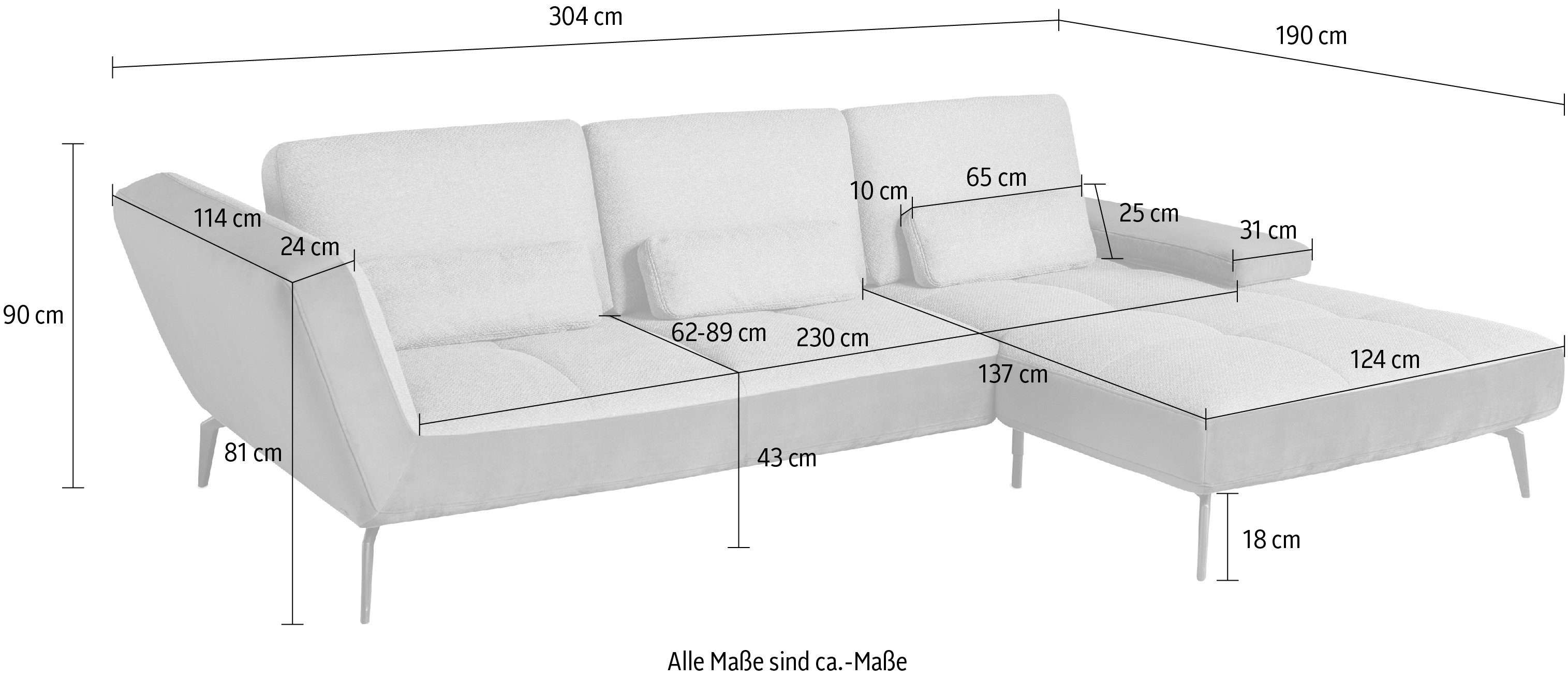 inklusive 4300, set by one Musterring und hellbraun115/nuss26 Sitztiefenverstellung Nierenkissen Ecksofa SO