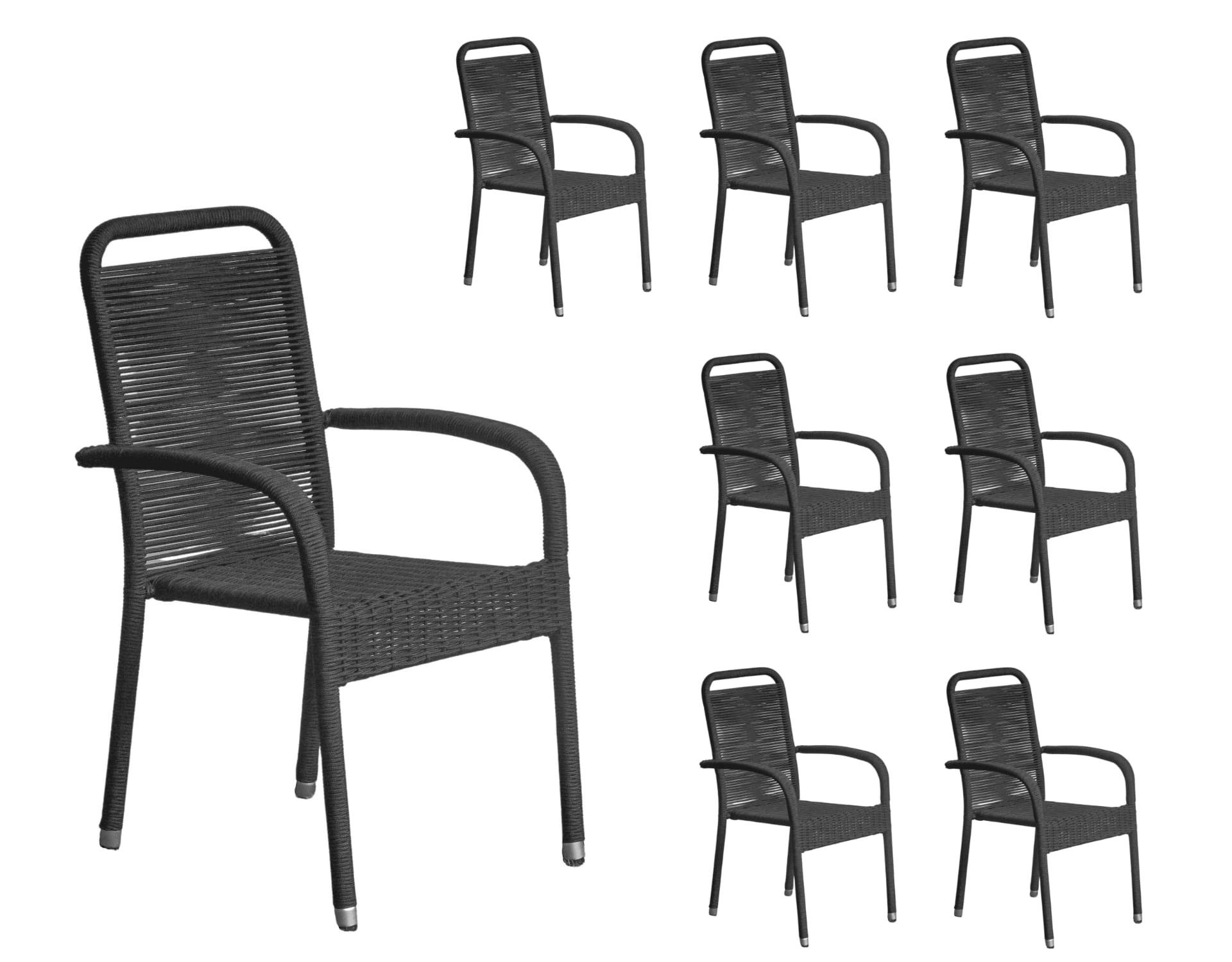 LC Garden Stapelstuhl Lübeck Rope 8er Set Stapelstuhl Rope Geflecht schwarz