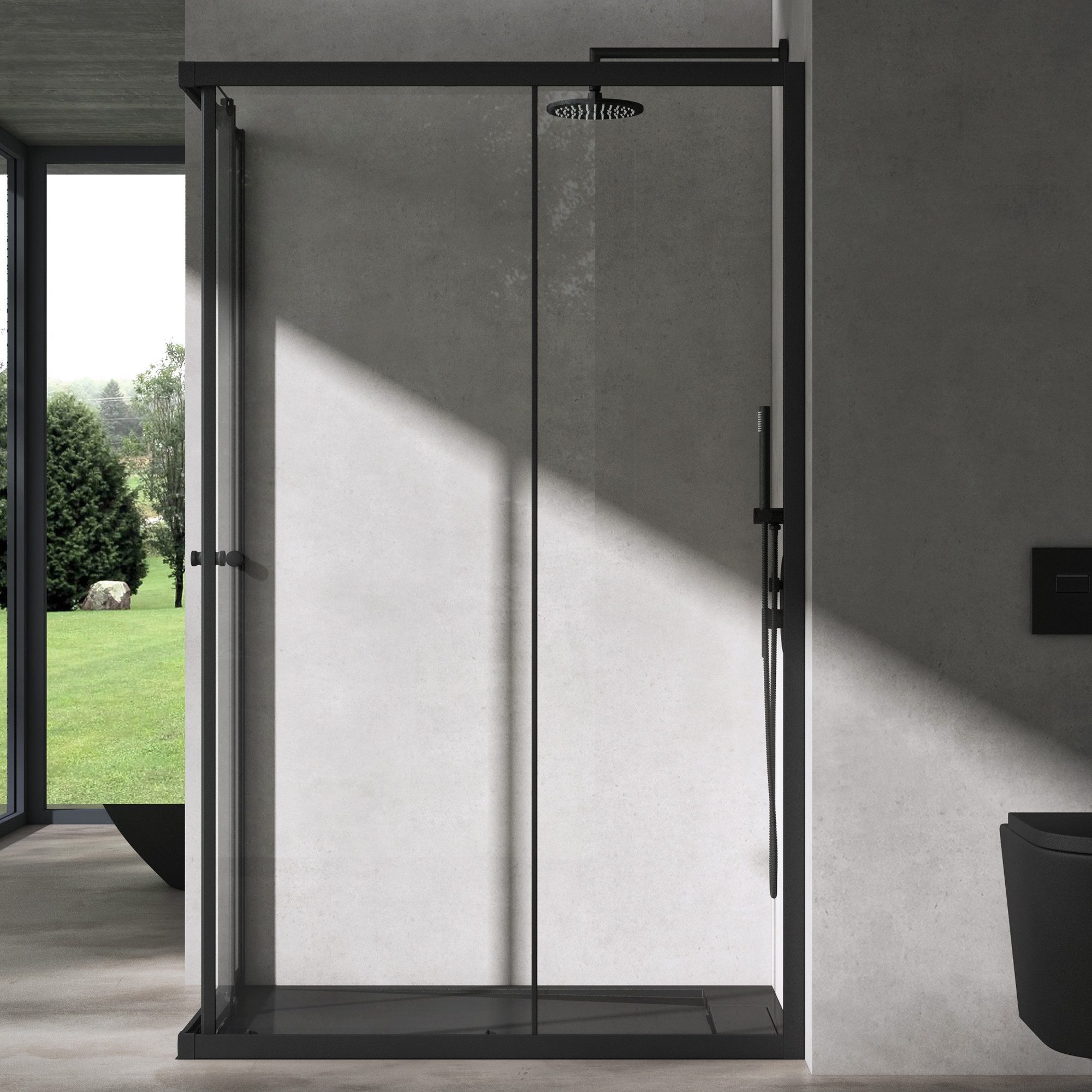 doporro Eckdusche Duschabtrennung Doppel Schiebetür 90x90 ESG mit Nano schwarz R16k, BxT: 70x70 cm, Einscheibensicherheitsglas, Schiebemechanismus, 20mm Verstellbereich