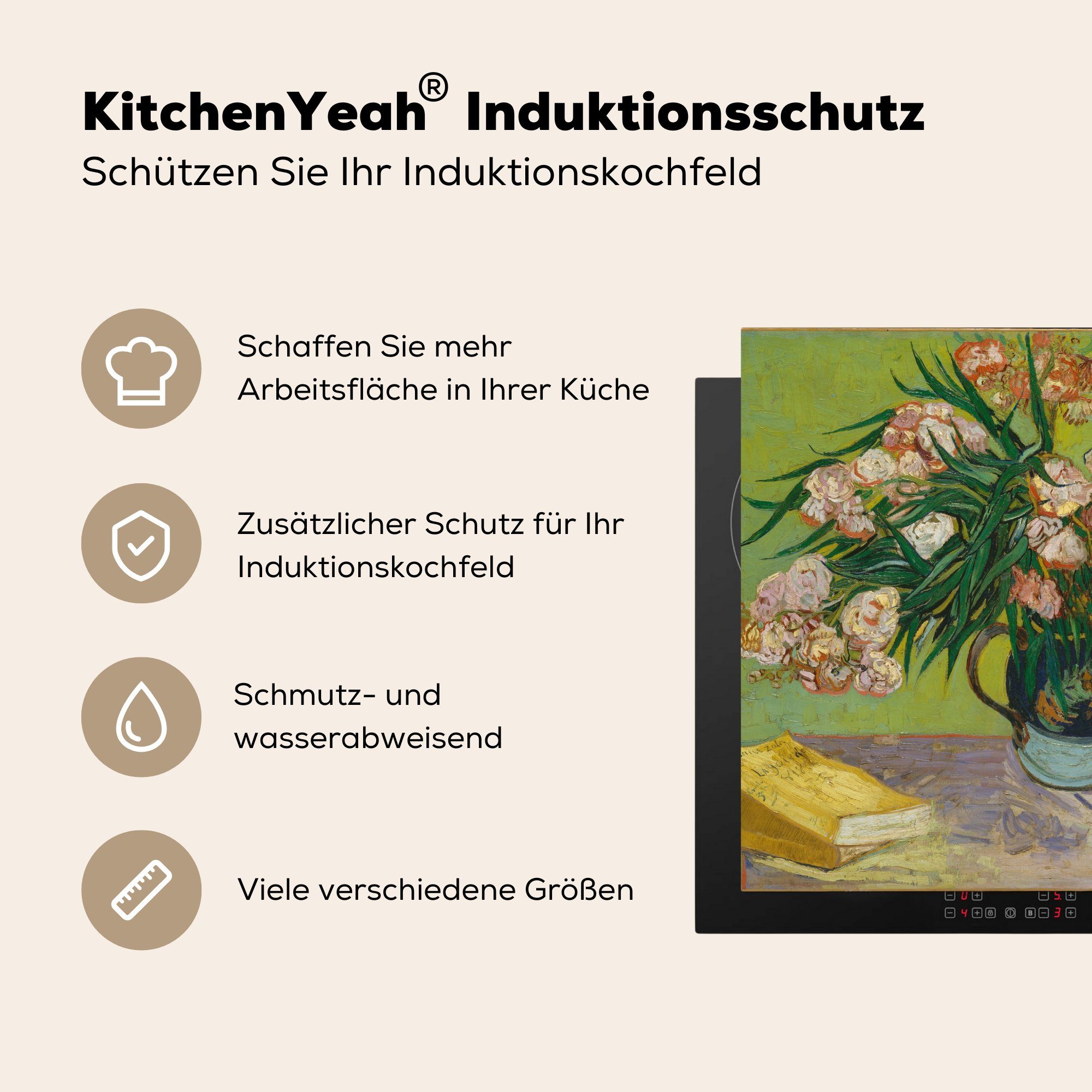 MuchoWow Herdblende-/Abdeckplatte Der Oleander van 78x78 Vincent für cm, - Ceranfeldabdeckung, Arbeitsplatte von Gogh, (1 Vinyl, tlg), küche Gemälde