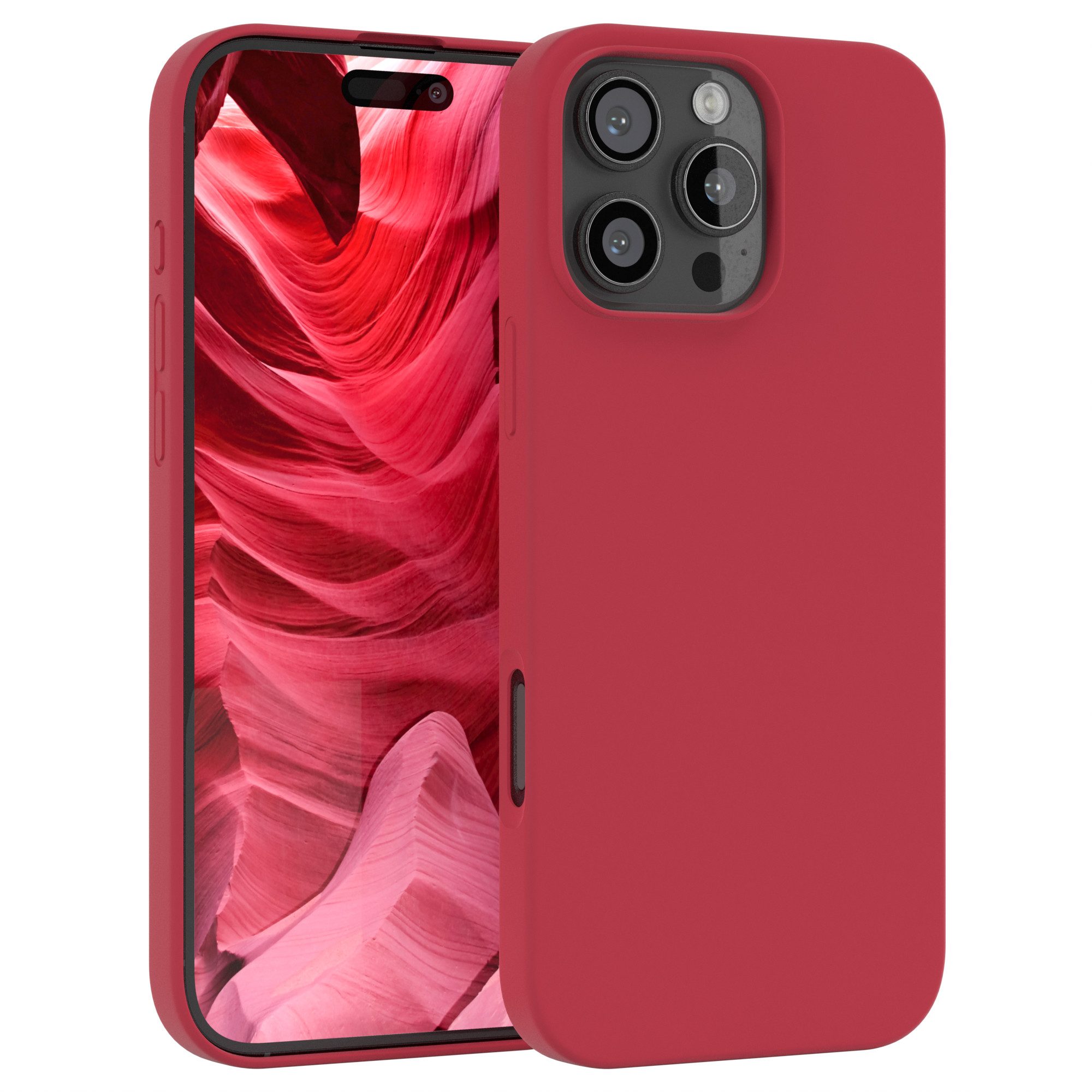 EAZY CASE Handyhülle Premium Silikon Case für Apple iPhone 16 Pro Max 6,9 Zoll, Hülle Silikon mit Displayschutz Handytasche aus Silikon Rot / Beere